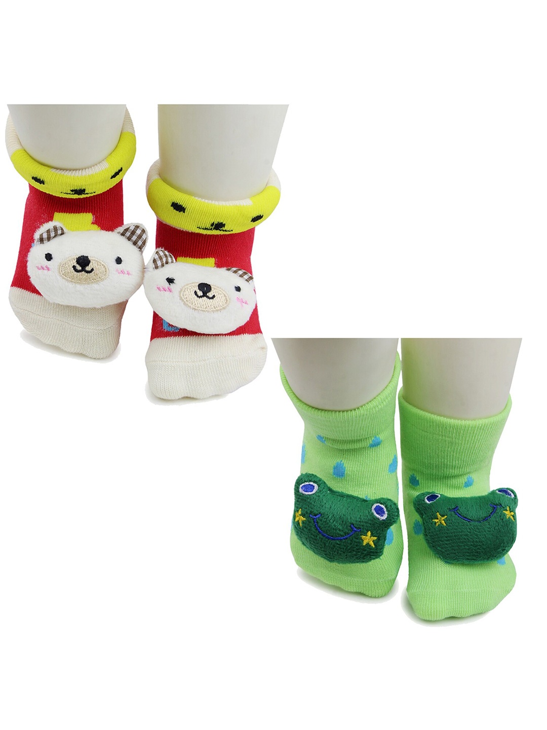

BAESD Infants Pack Of 2 Printed Cotton Anti-Skid Above Ankle Length Socks, White