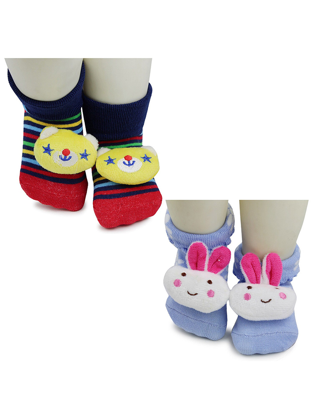 

BAESD Infants Pack Of 2 Patterned Anti-Skid Ankle Length Socks, Navy blue