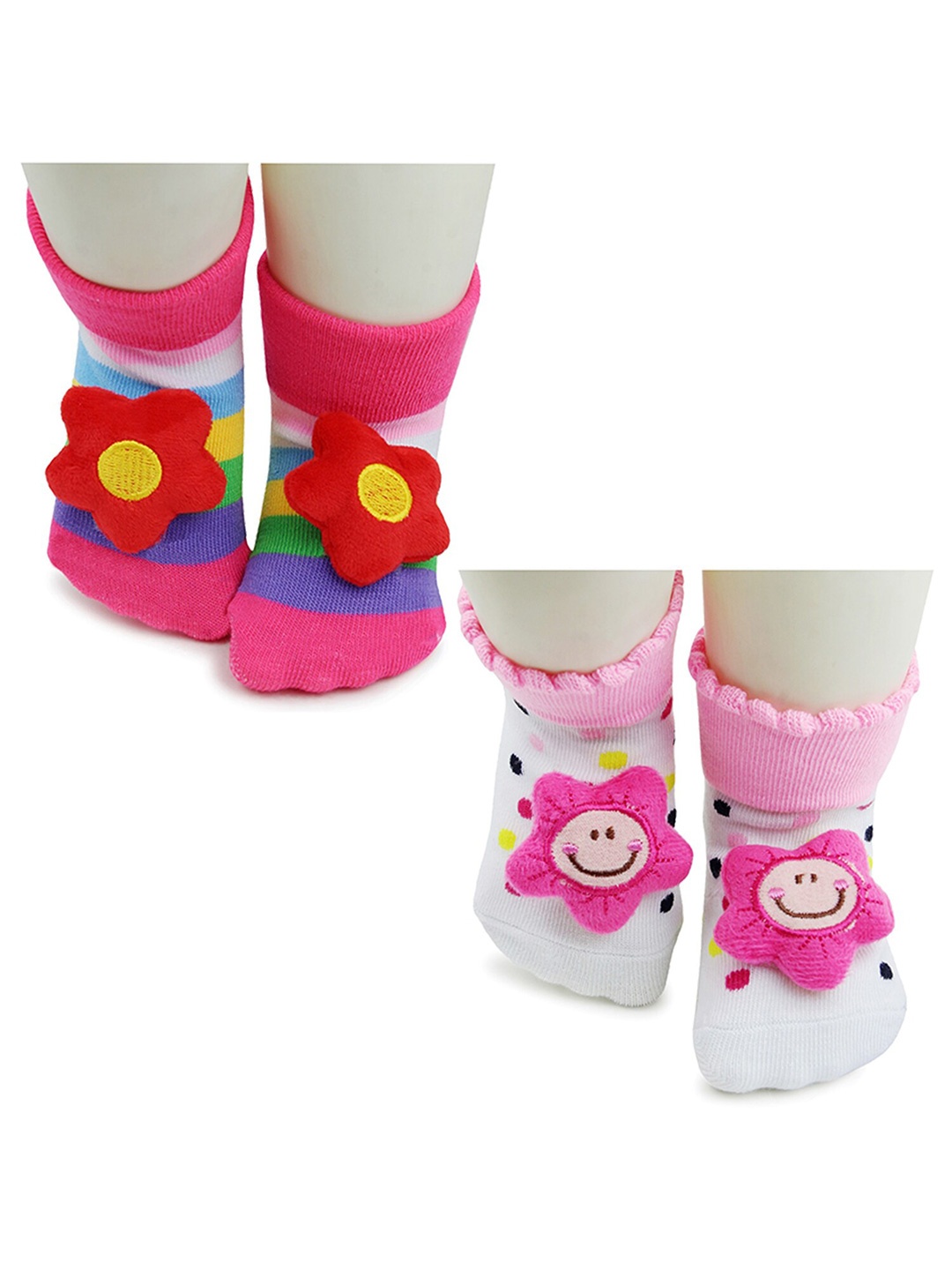 

BAESD Kids Pack Of 2 Printed Anti-Skid Ankle Length Socks, Red