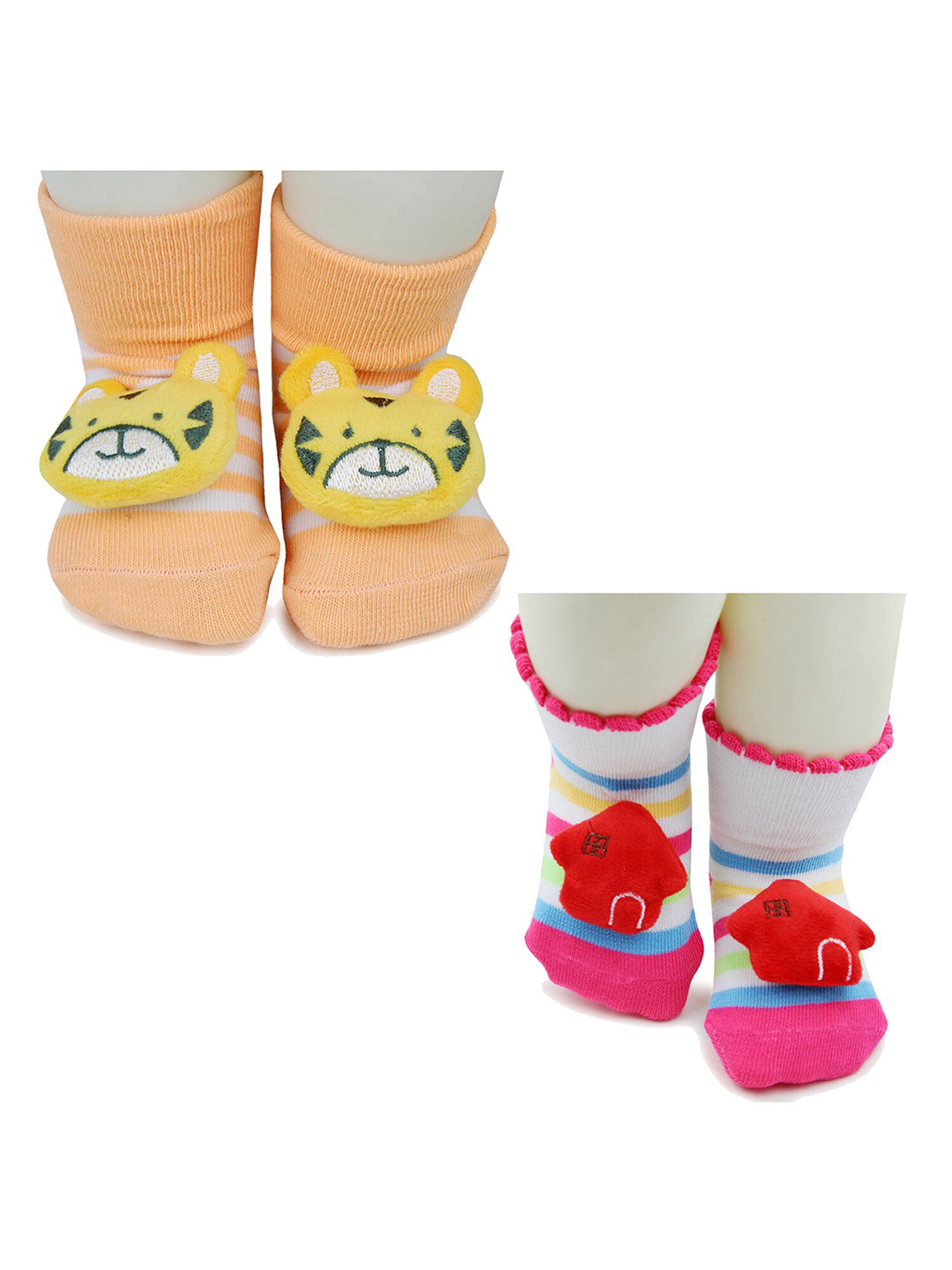 

BAESD Kids Pack Of 2 Patterned Anti-Skid Cotton Ankle Length Socks, Orange