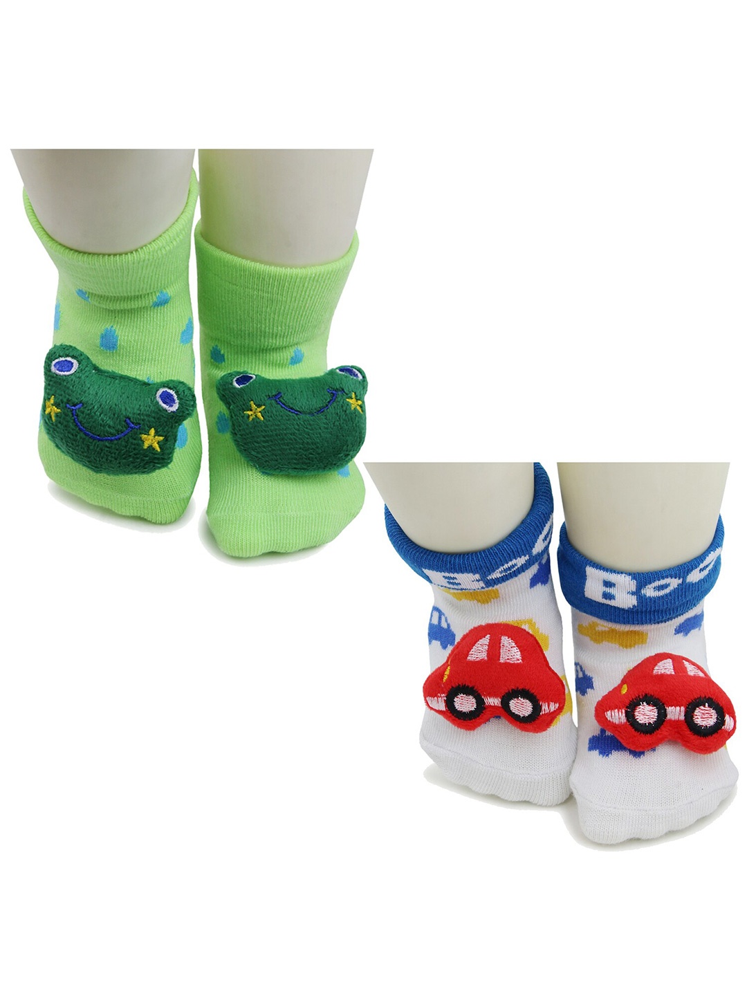 

BAESD Kids Pack Of 2 Patterned Anti-Skid Cotton Ankle Length Socks, Green