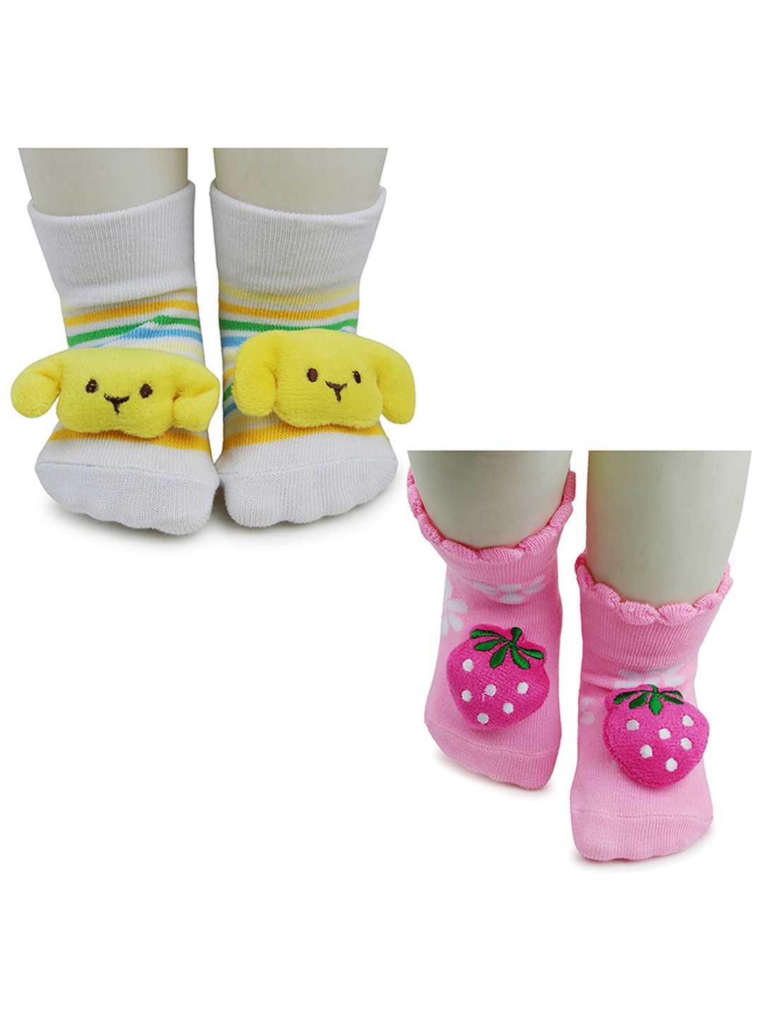 

BAESD Infants Pack Of 2 Printed Anti-Skid Ankle Length Socks, Yellow