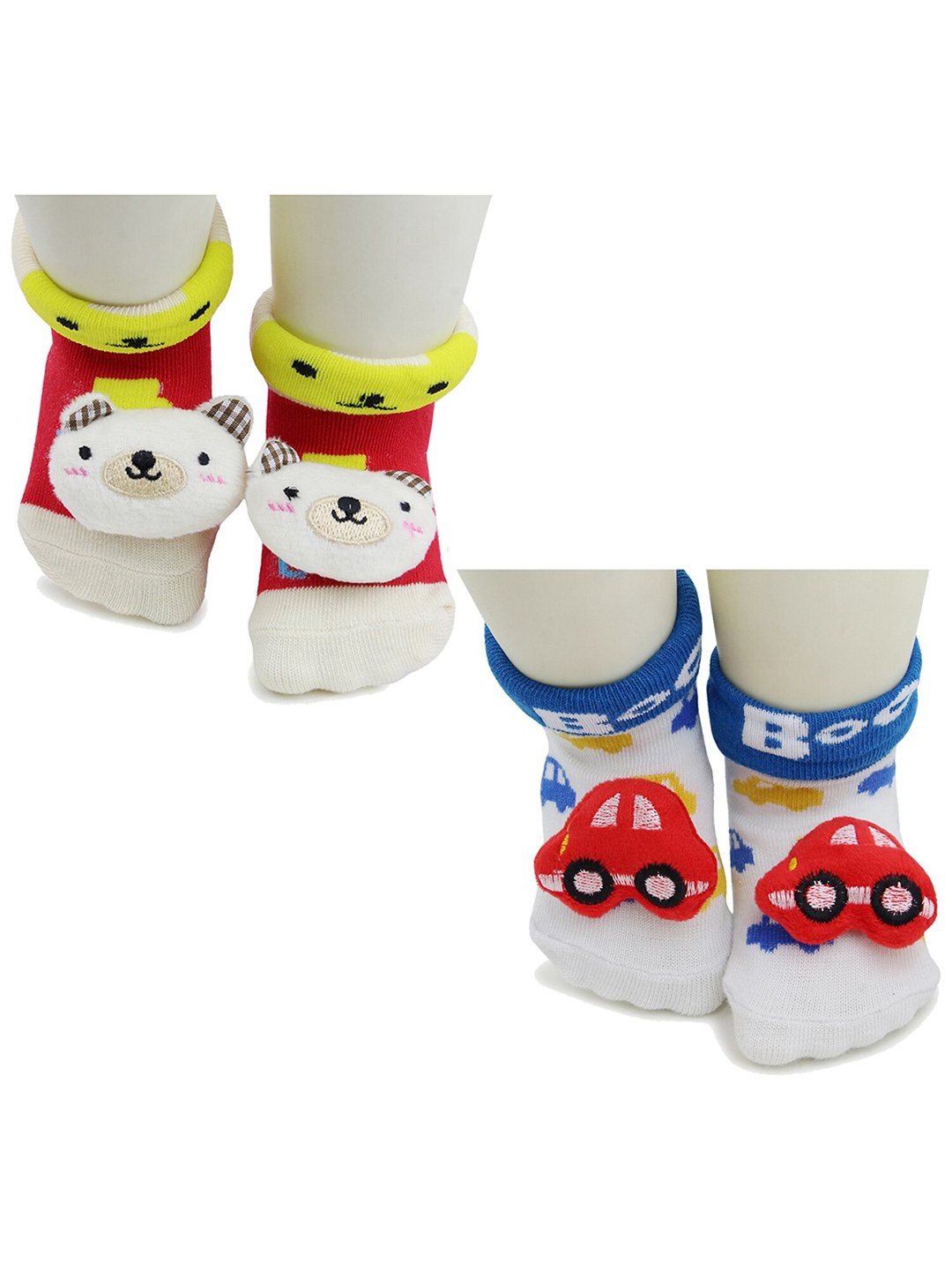 

BAESD Infants Pack Of 2 Patterned Anti-Skid Cotton Ankle Length Socks, White