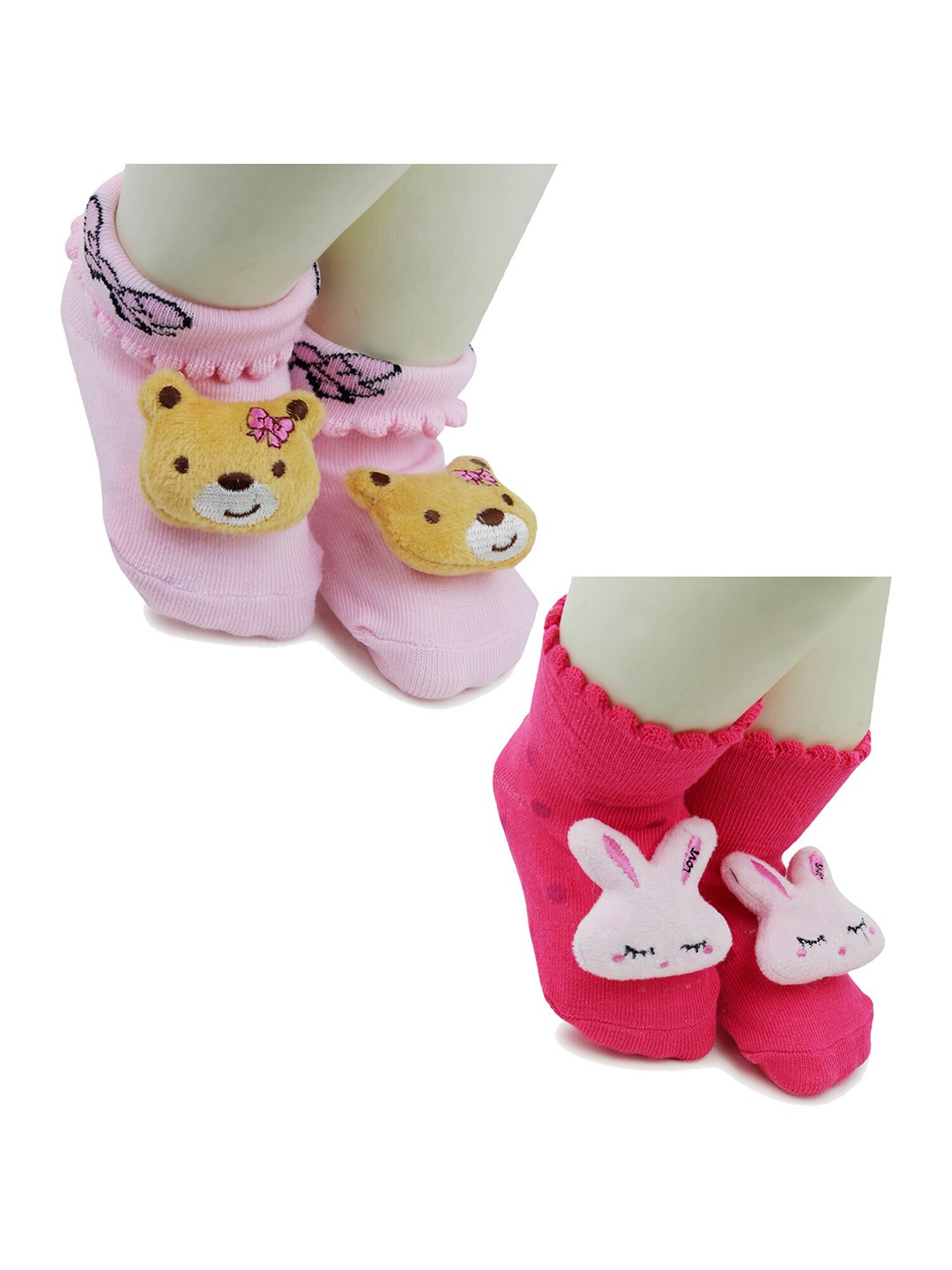 

BAESD Infants Pack Of 2 Printed Anti-Skid Calf Length Socks, Pink