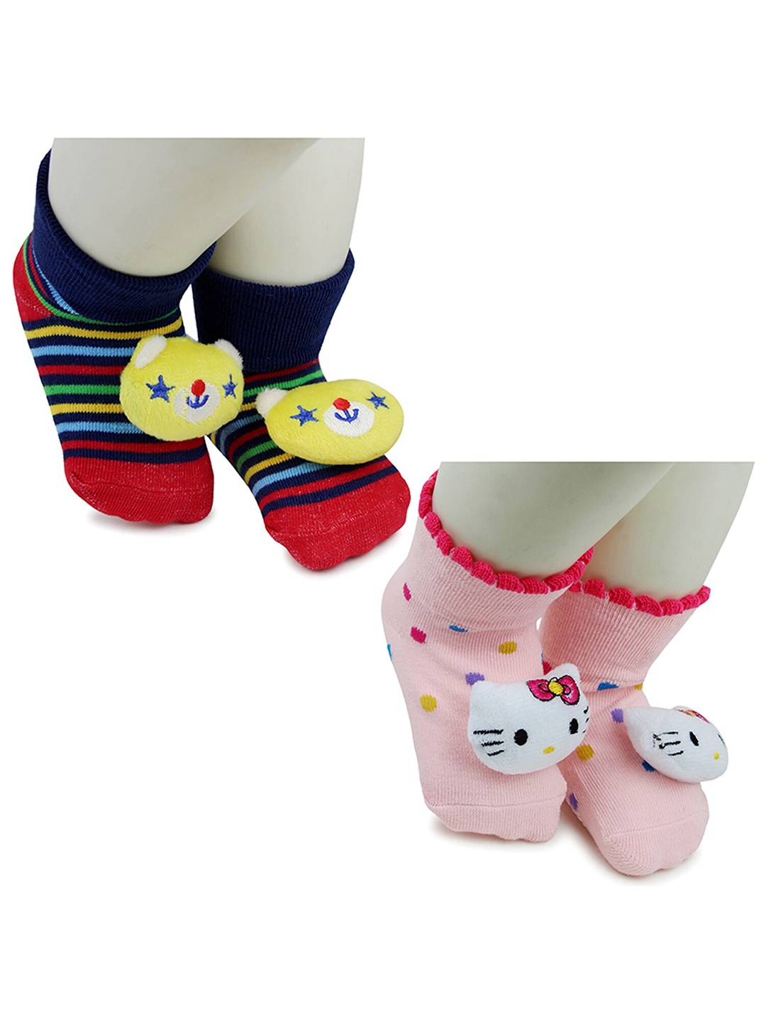 

BAESD Infants Pack Of 2 Patterned Anti-Skid Cotton Ankle Length Socks, Navy blue