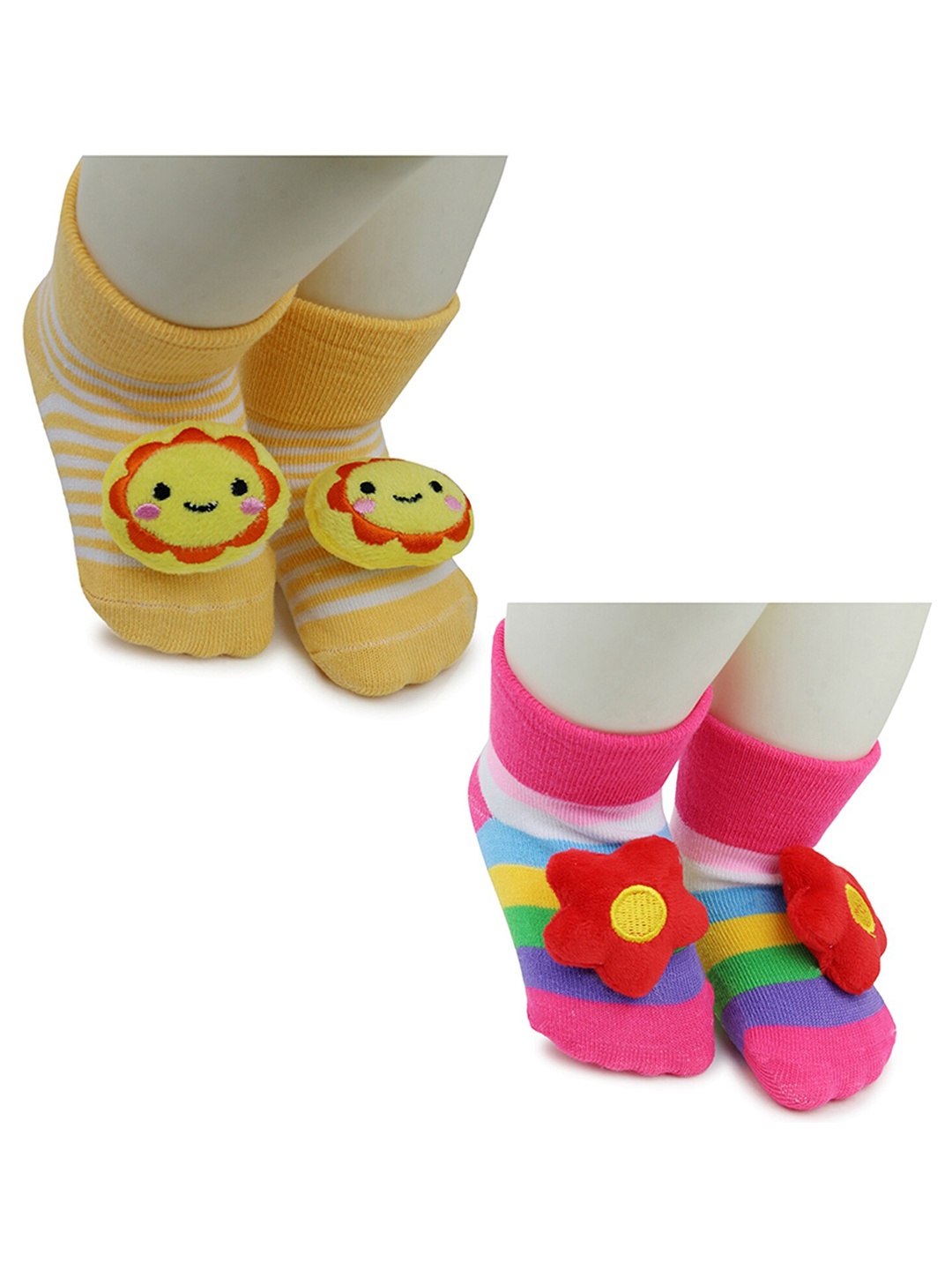 

BAESD Infants Pack Of 2 Patterned Anti-Skin Cotton Ankle Length Socks, Yellow