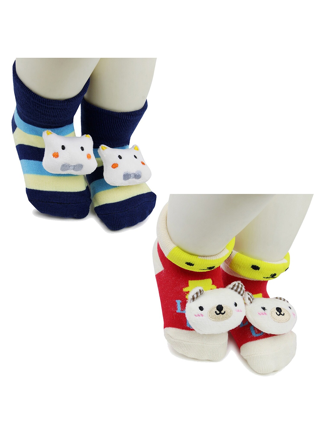 

BAESD Infants Pack Of 2 Patterned Anti-Skid Cotton Above Ankle Length Socks, Navy blue