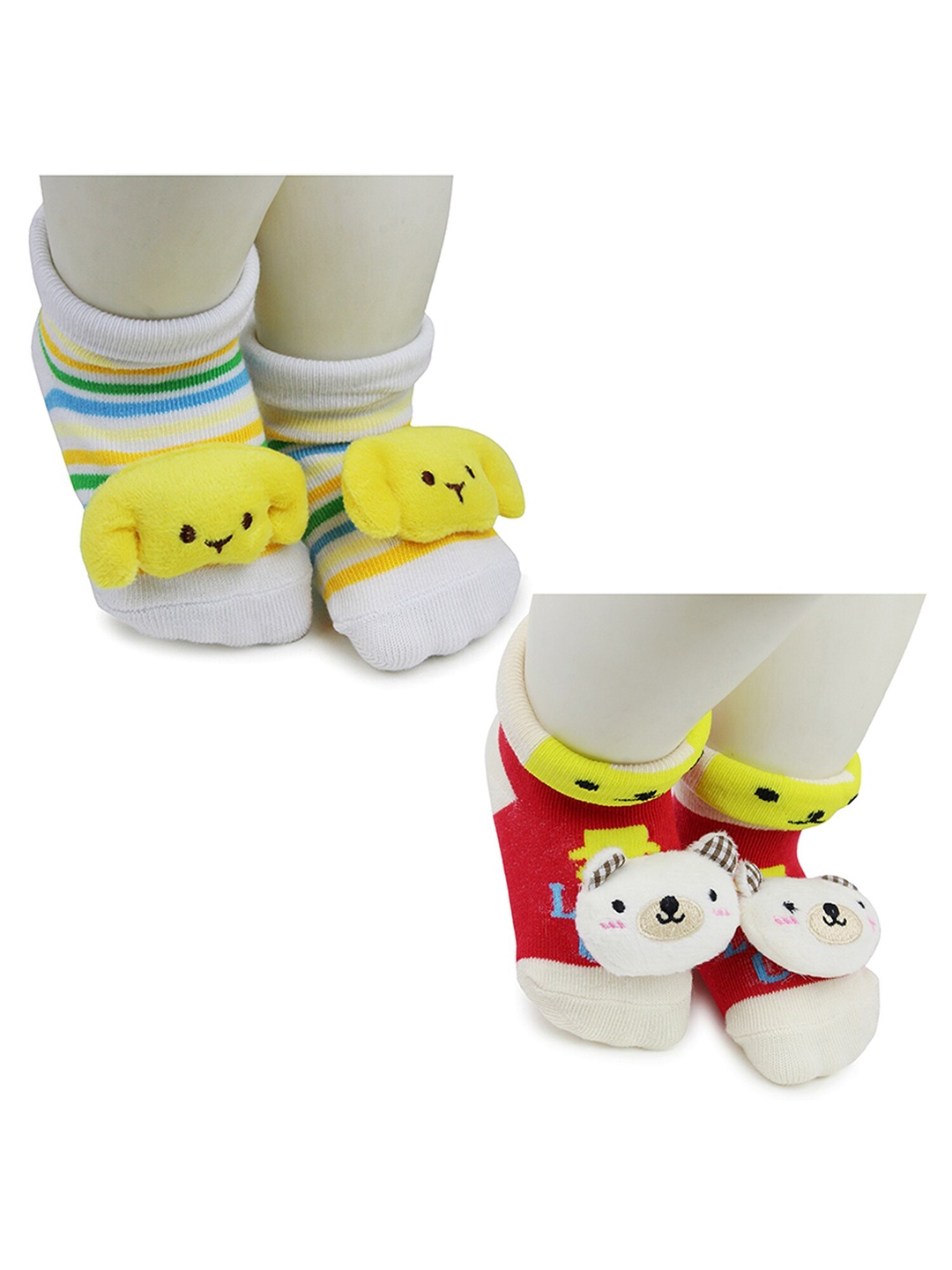 

BAESD Infants Pack Of 2 Patterned Anti-Skid Cotton Ankle Length Socks, Yellow