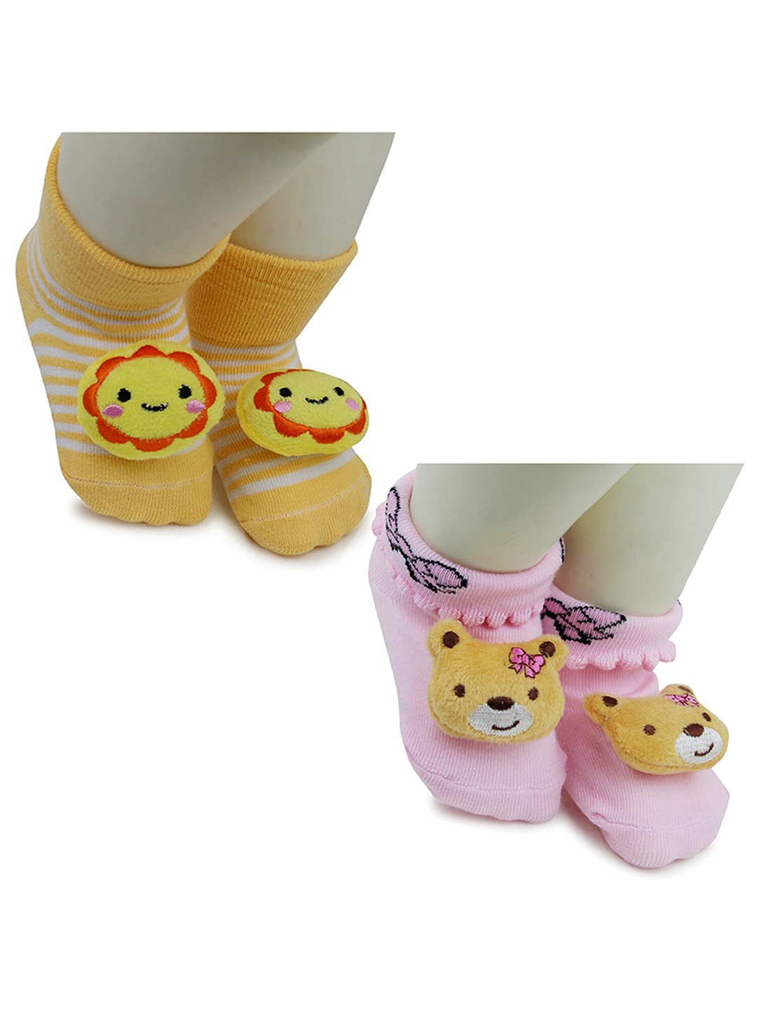 

BAESD Infant Kids Pack Of 2 Striped Above Ankle Length Anti-Skid Socks, Yellow