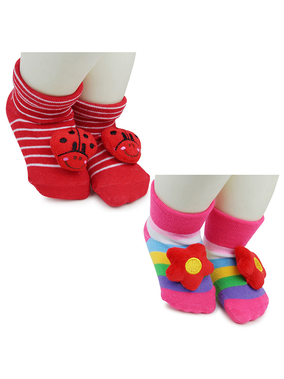 

BAESD Infants Pack Of 2 Patterned Anti-Skid Cotton Ankle Length Socks, Red