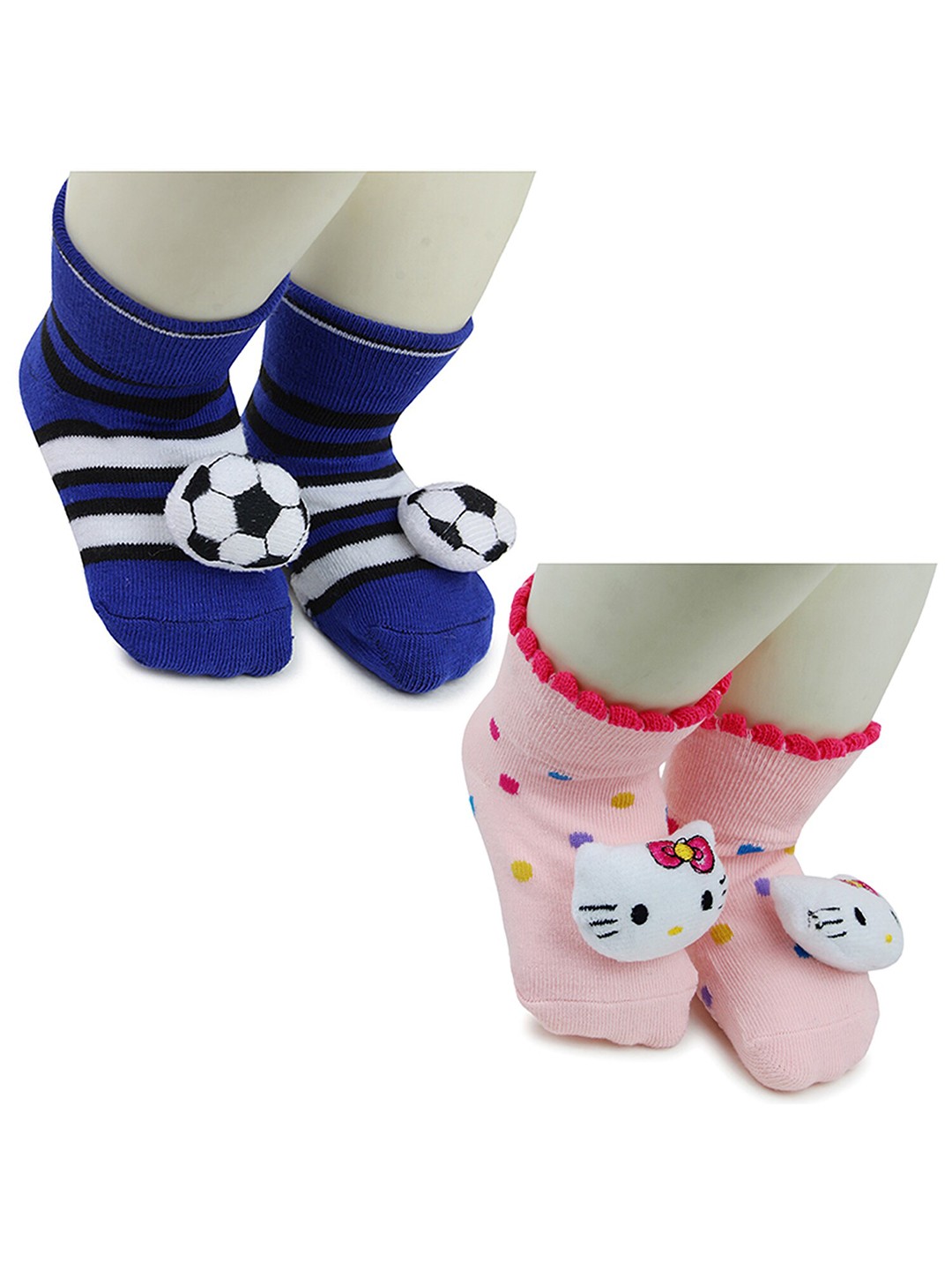 

BAESD Infants Pack Of 2 Printed Anti-Skid Ankle Length Socks, Blue