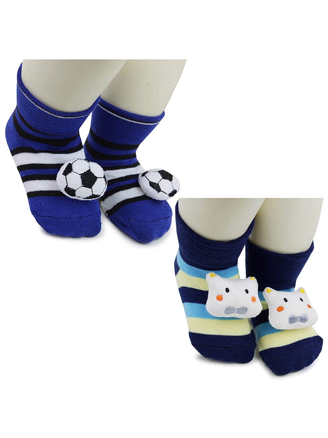 

BAESD Kids Pack Of 2 Printed Anti-Skid Ankle Length Socks, Navy blue