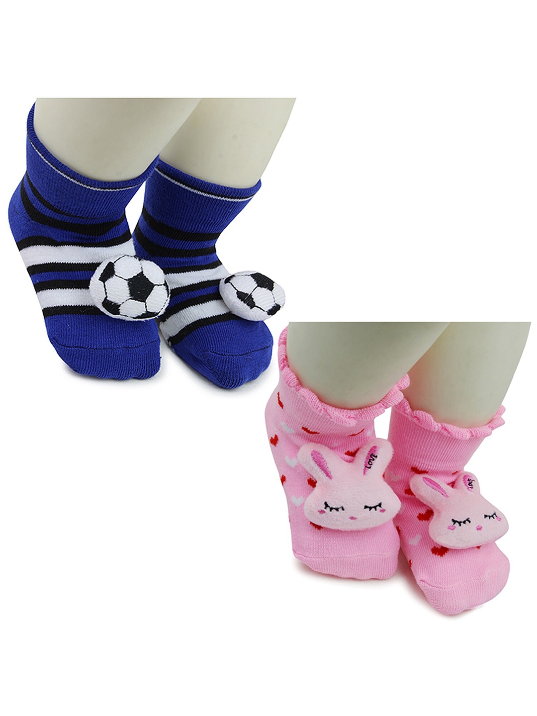 

BAESD Infant Kids Pack Of 2 Patterned Above Ankle Length Anti-Skid Socks, Navy blue