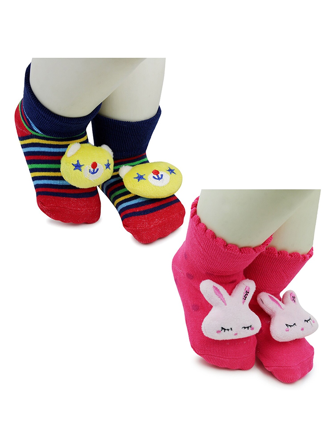 

BAESD Infants Pack Of 2 Patterned Anti-Skid Ankle Length Socks, Navy blue
