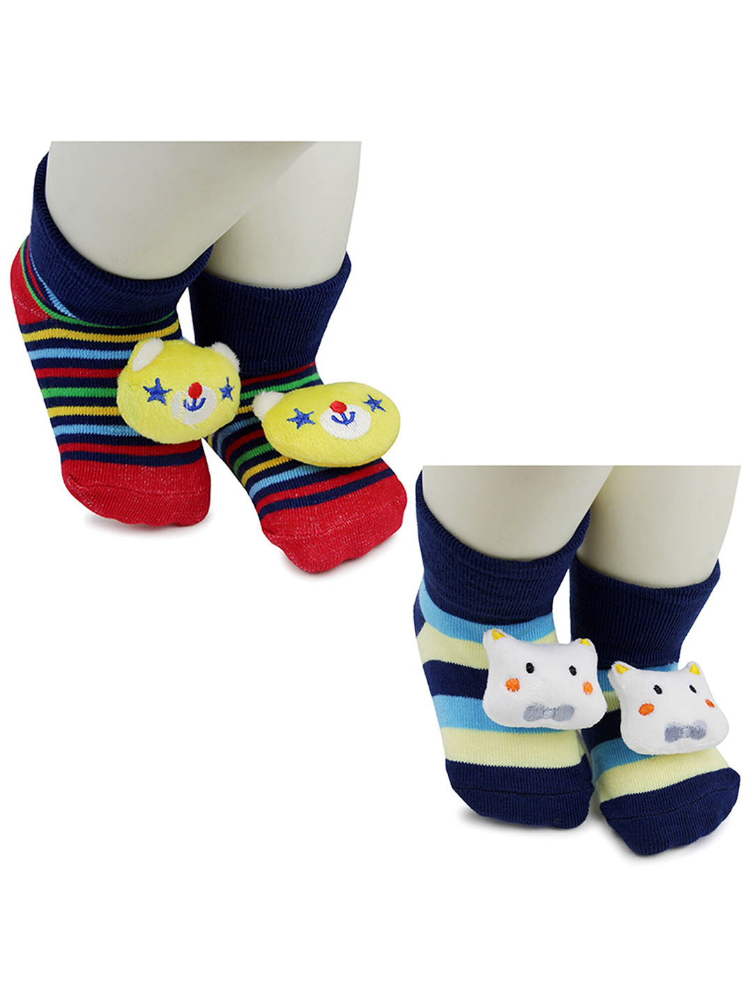 

BAESD Infant Kids Pack Of 2 Striped Above Ankle Length Anti-Skid Socks, Navy blue
