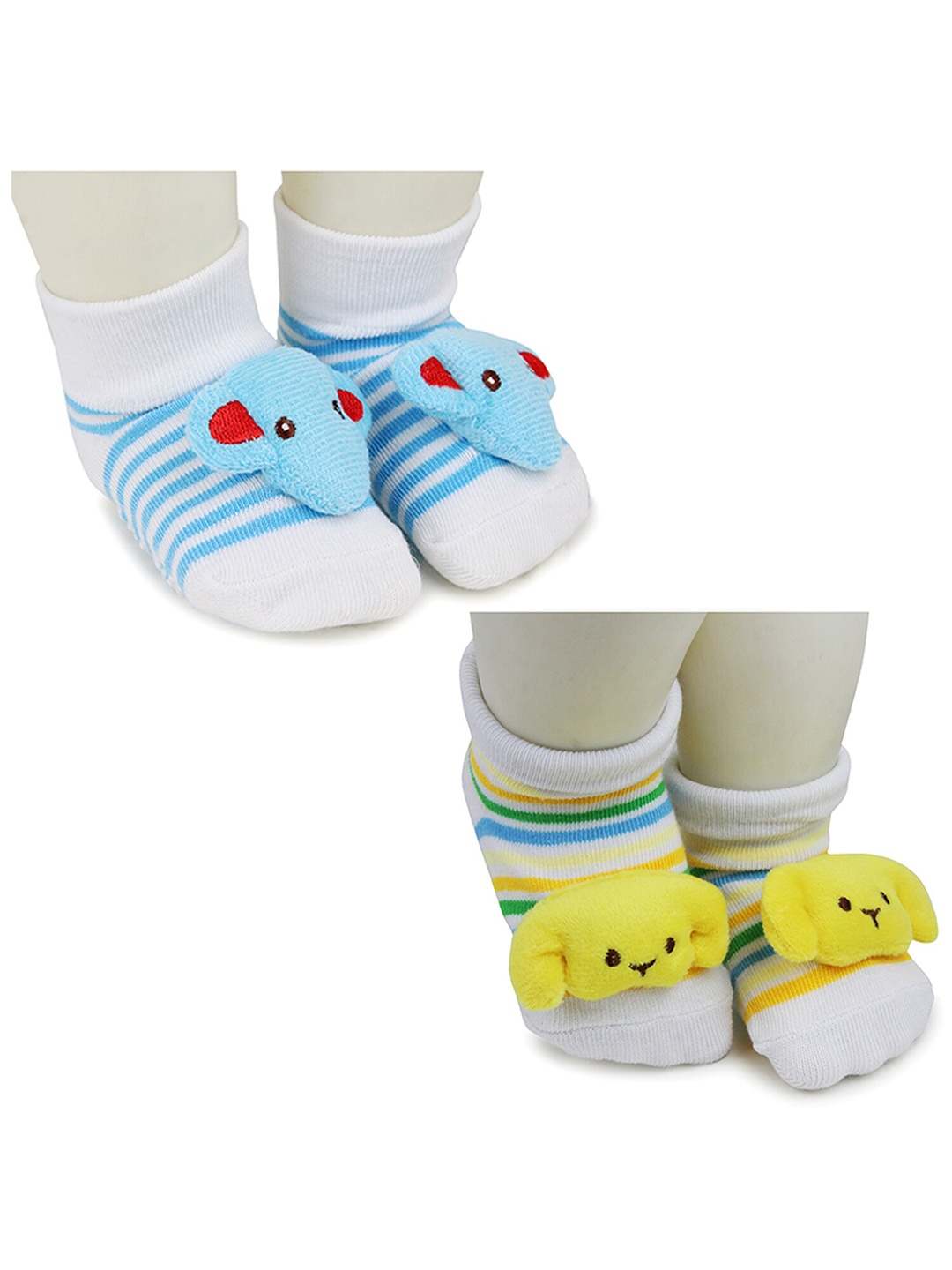 

BAESD Infants Pack Of 2 Patterned Anti-Skid Cotton Ankle Length Socks, Blue