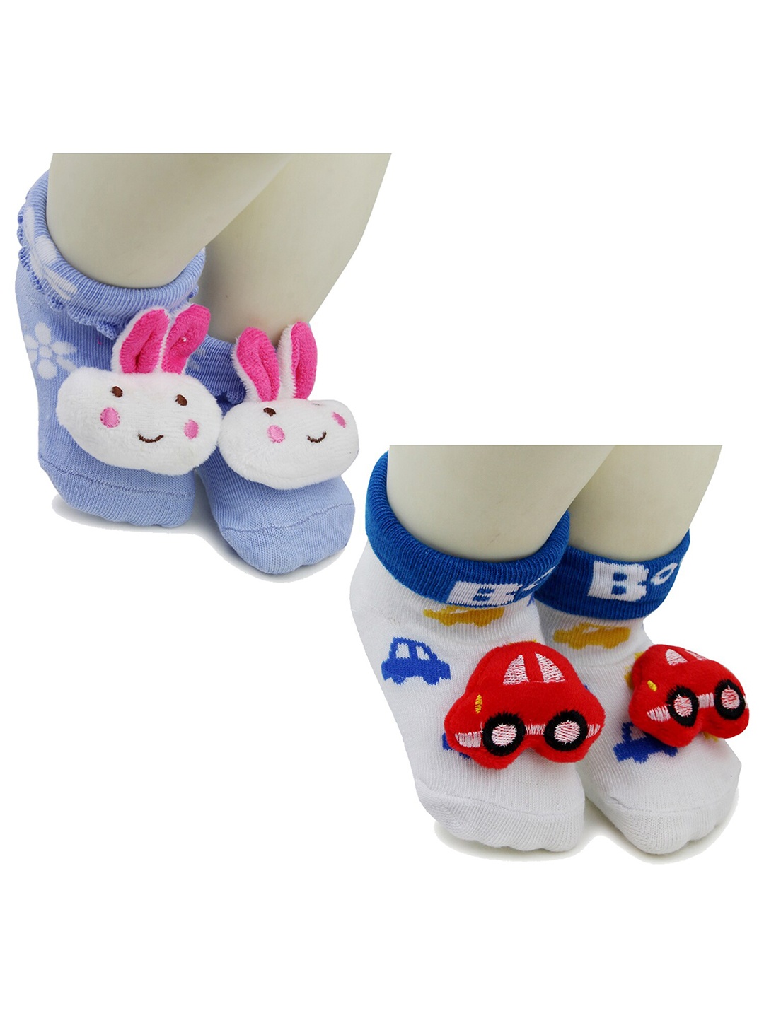 

BAESD Infants Pack Of 2 Printed Anti-Skid Ankle Length Socks, Blue