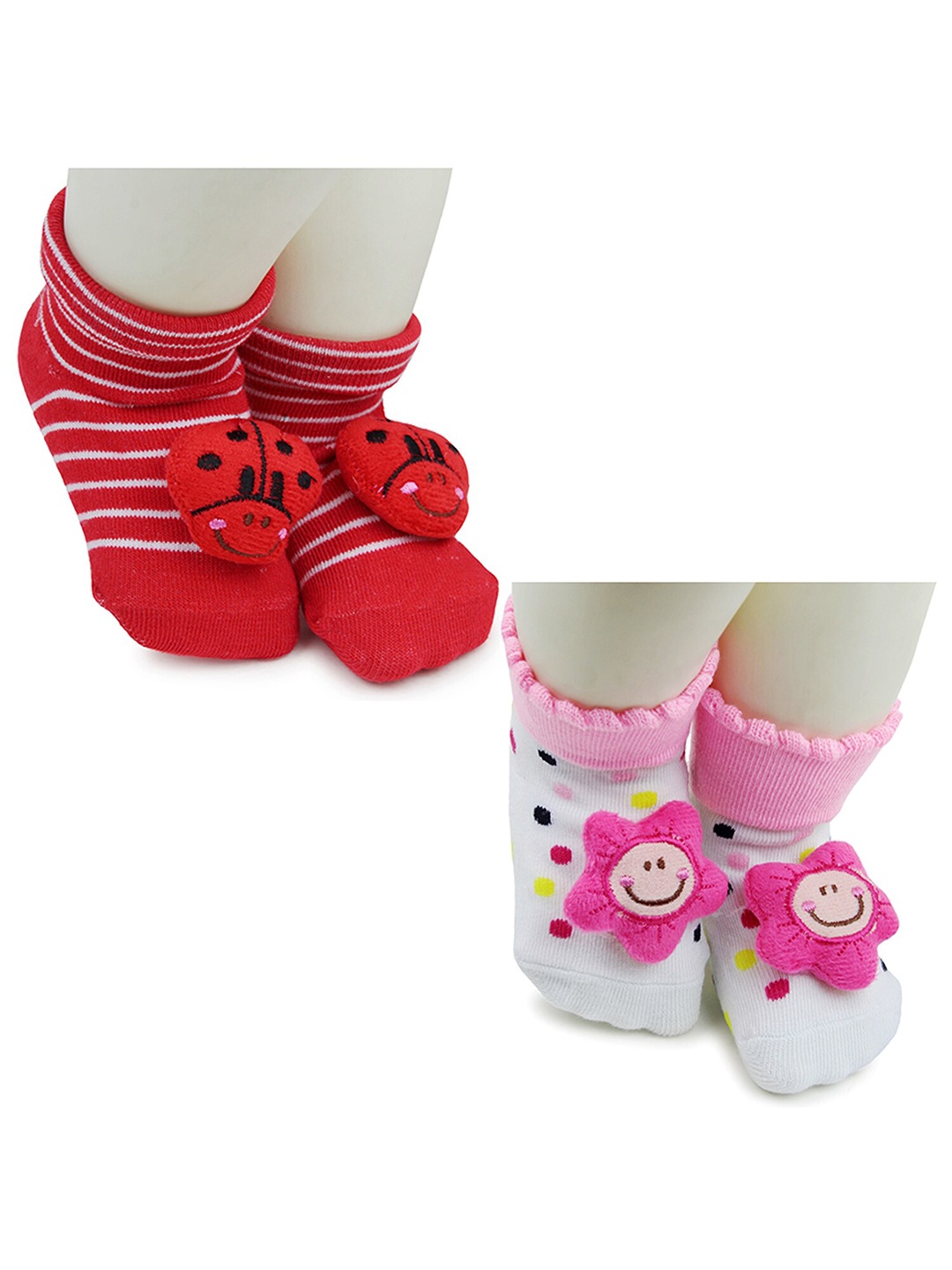 

BAESD Infants Pack Of 2 Printed Anti-Skid Ankle Length Socks, Red
