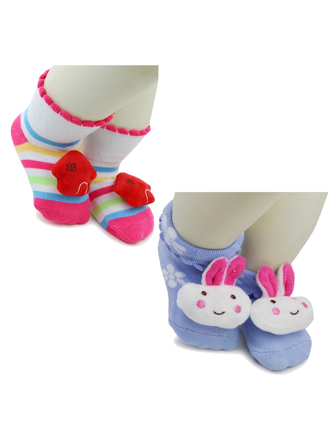 

BAESD Infants Pack Of 2 Patterned Anti-Skid Ankle Length Socks, White