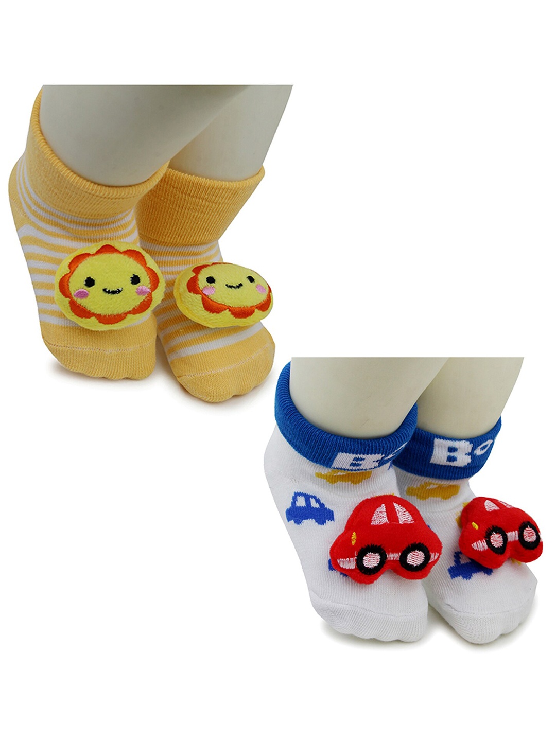 

BAESD Infants Pack Of 2 Patterned Anti-Skid Ankle Length Socks, Yellow