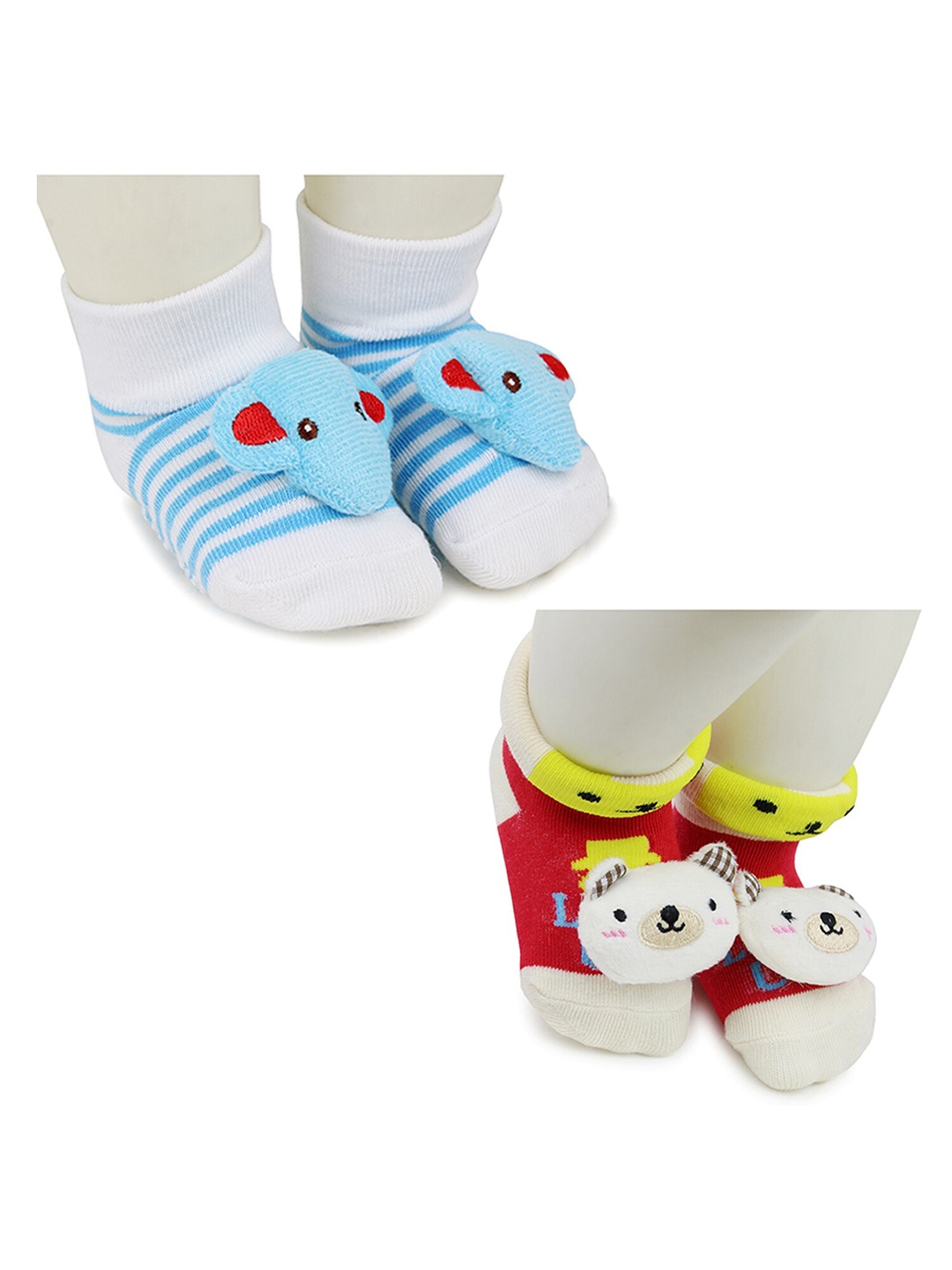

BAESD Infants Pack Of 2 Patterned Anti-Skid Ankle Length Socks, Blue