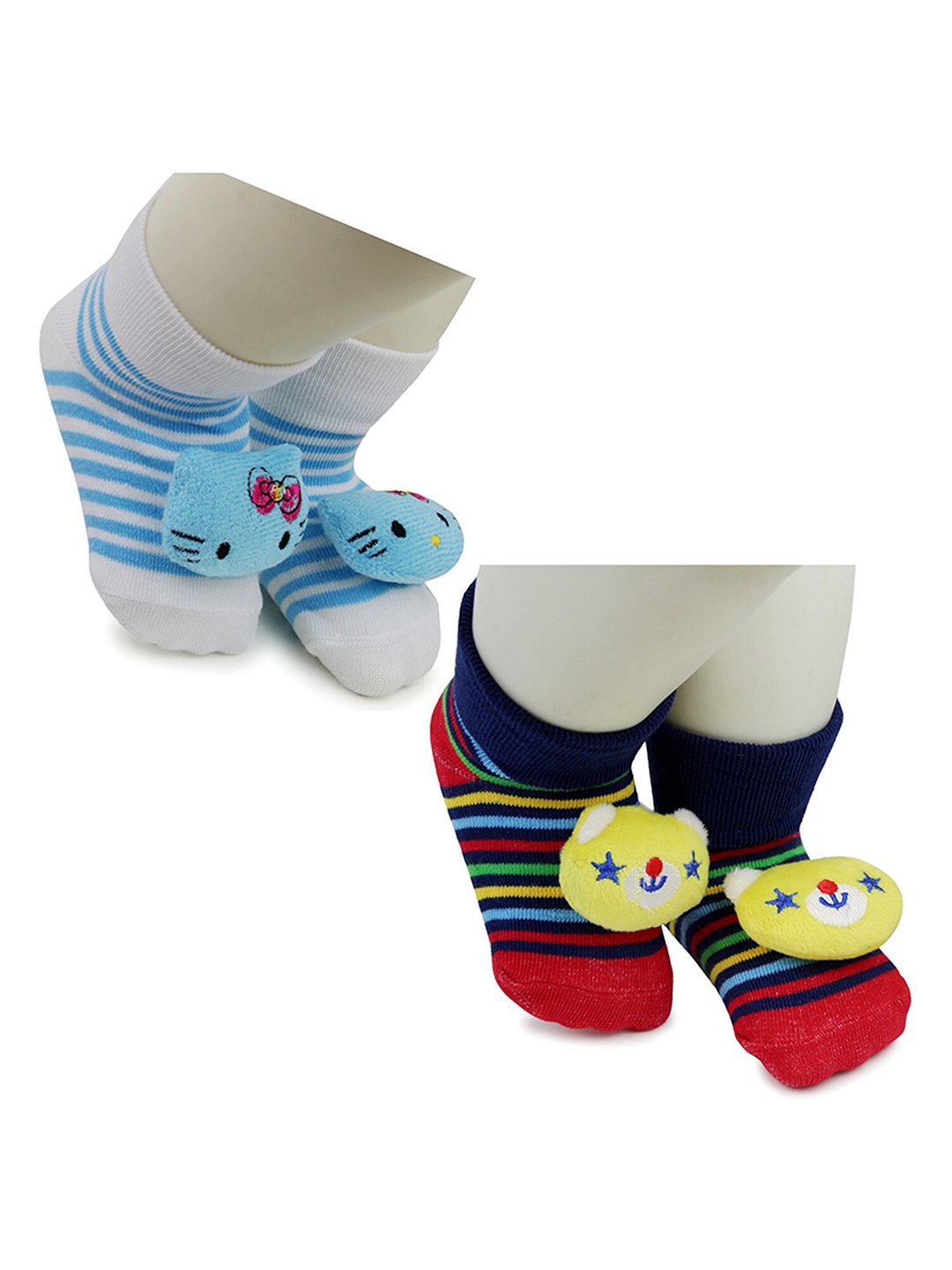 

BAESD Infants Pack Of 2 Patterned Anti-Skid Cotton Ankle Length Socks, Blue