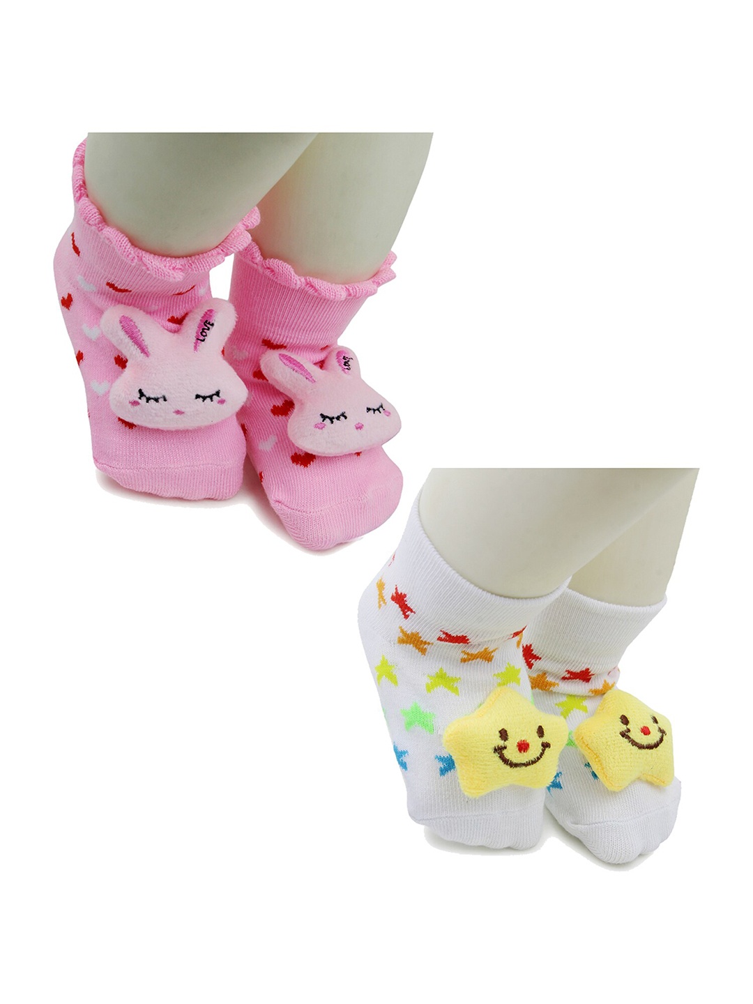

BAESD Infant Kids Pack Of 2 Patterned Above Ankle Length Anti-Skid Socks, Pink