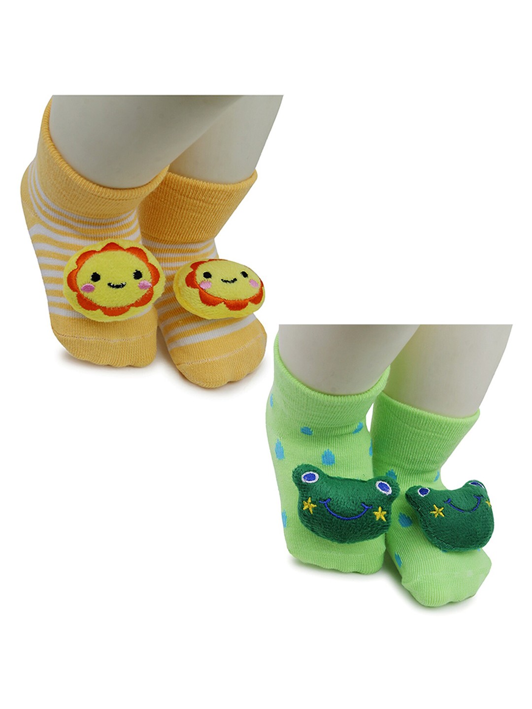 

BAESD Infants Pack Of 2 Printed Anti-Skid Ankle Length Socks, Yellow
