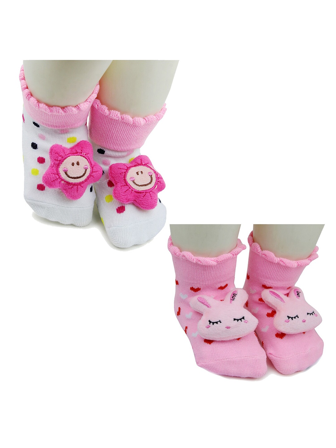 

BAESD Infants Pack Of 2 Patterned Anti-Skid Cotton Ankle Length Socks, Pink