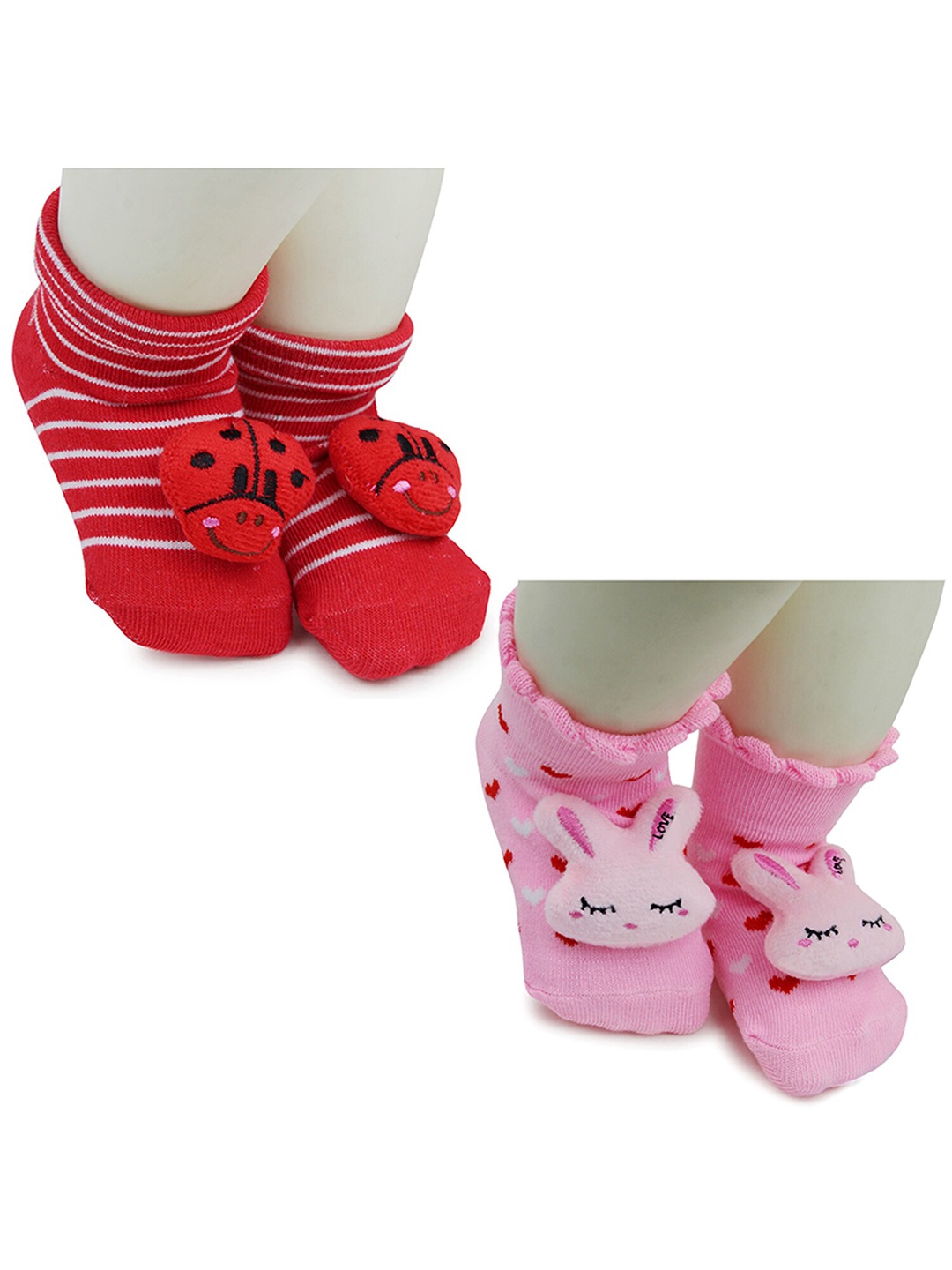 

BAESD Infants Pack Of 2 Patterned Anti-Skid Ankle Length Socks, Red