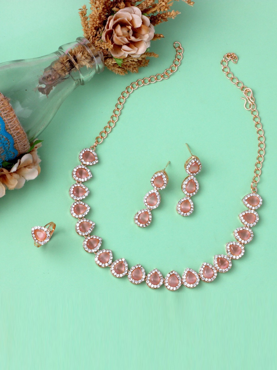 

Atasi International Rose Gold-plated Crystal-studded Jewellery Set