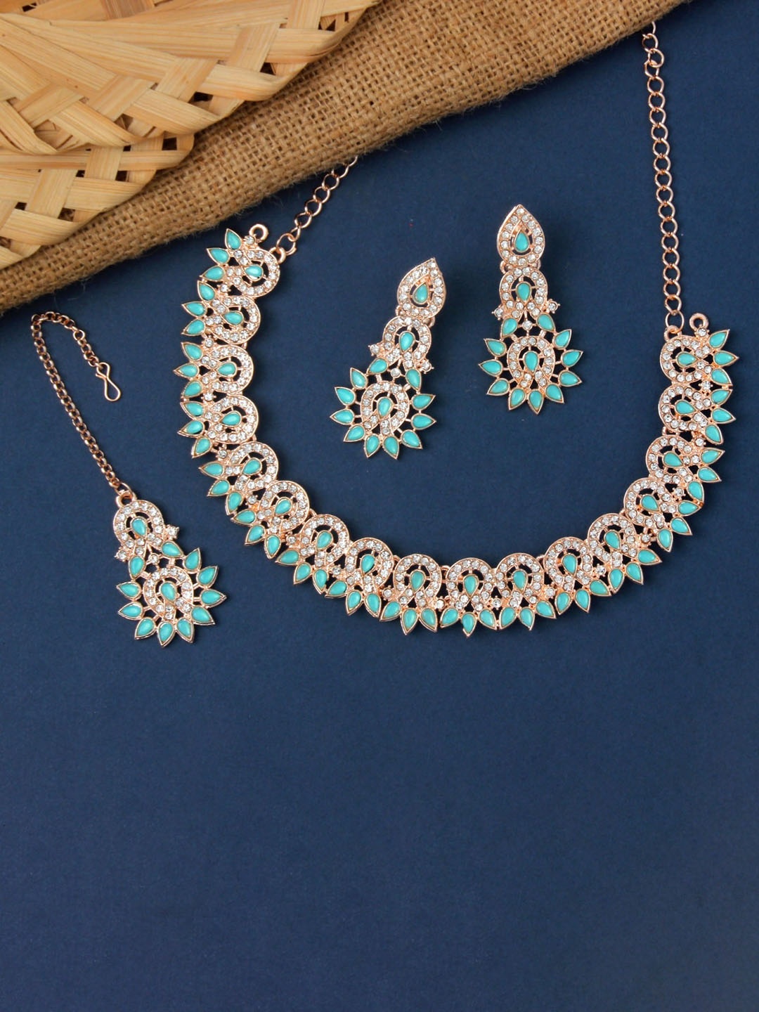 

Atasi International Rose Gold Plated Crystal Studded Jewellery Set