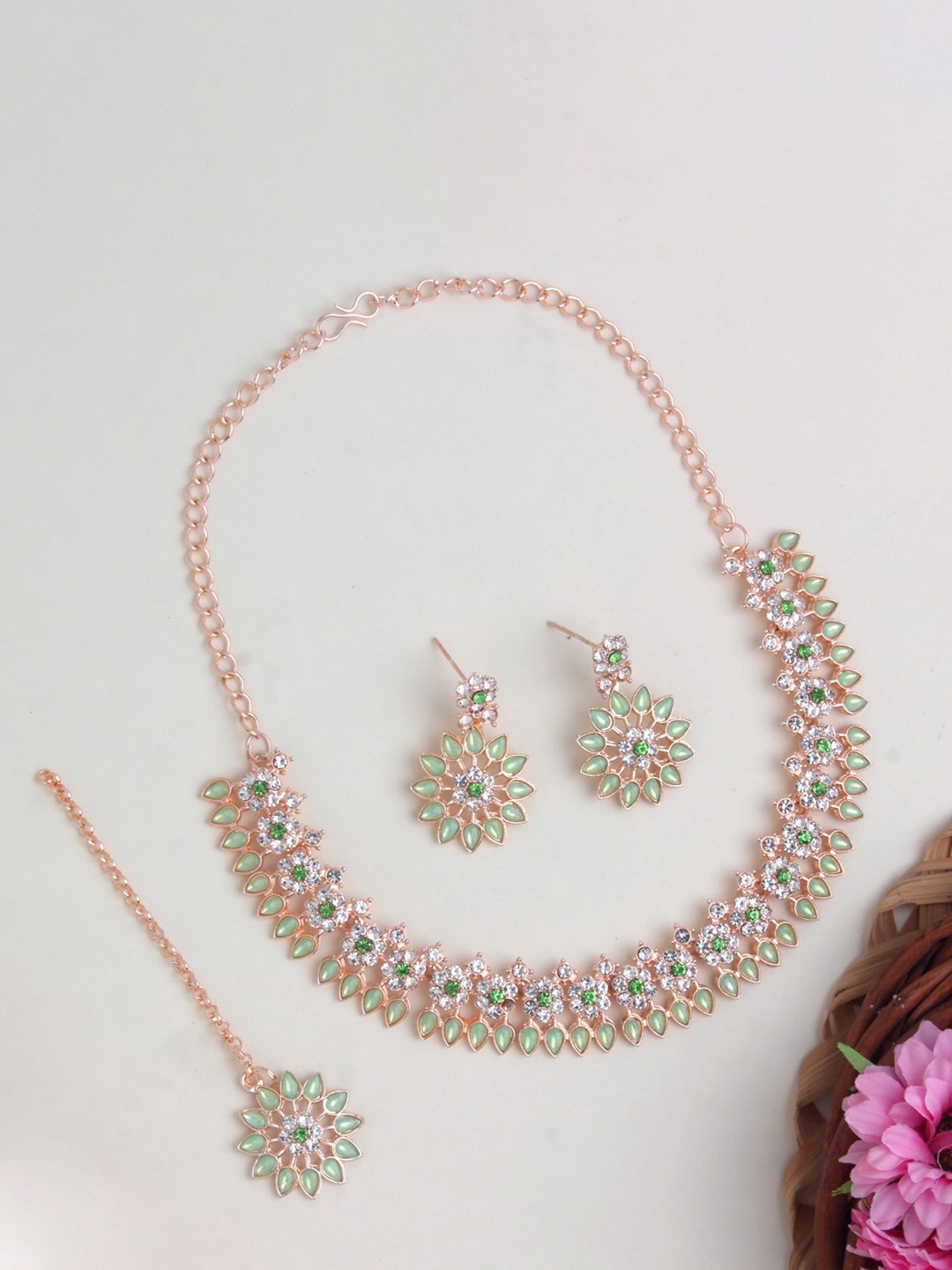 

Atasi International Rose Gold-Plated Crystal-Studded Jewellery Set