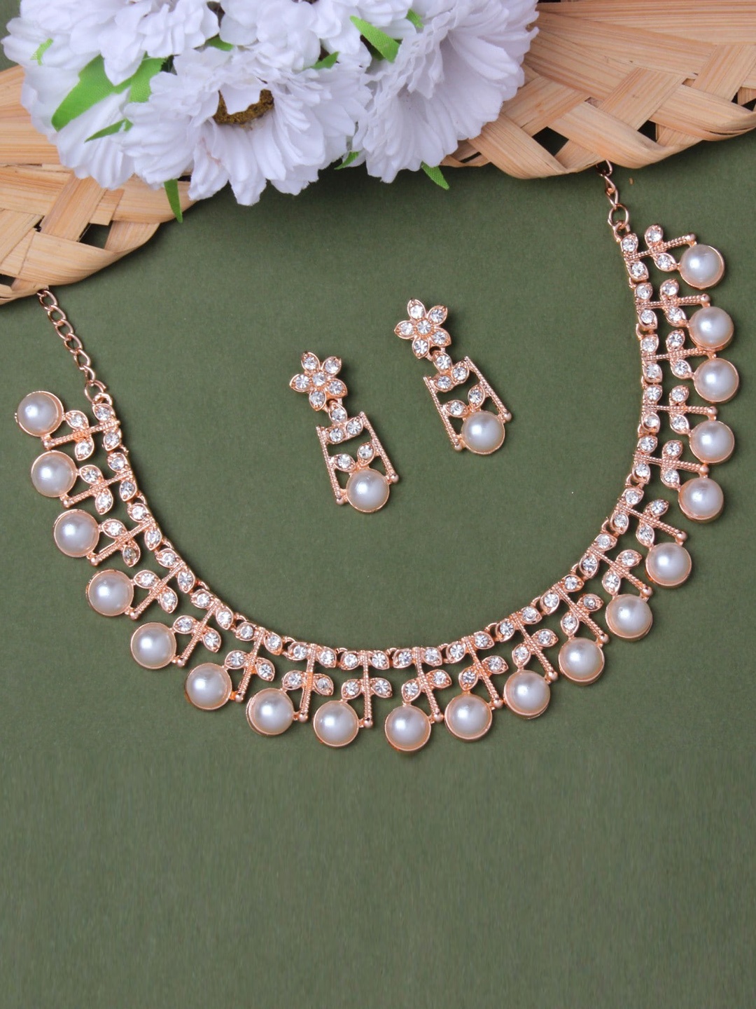 

Atasi International Gold-Plated AD-Crystals & Pearls Studded Jewellery Set