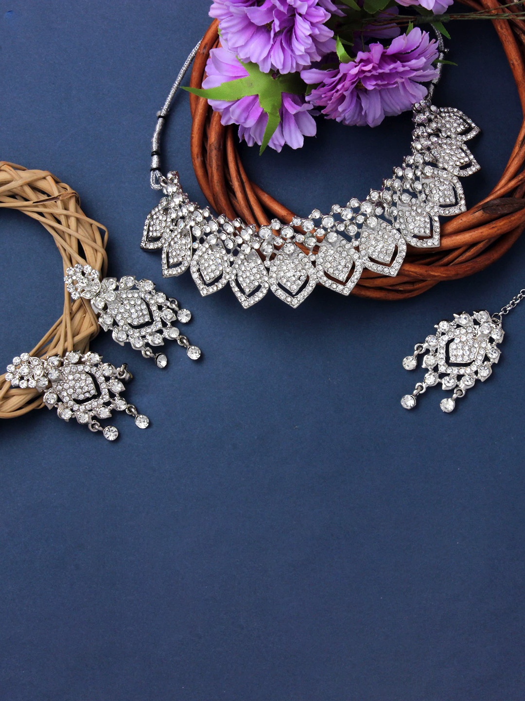 

Atasi International Silver-Plated AD-Studded Jewellery Set