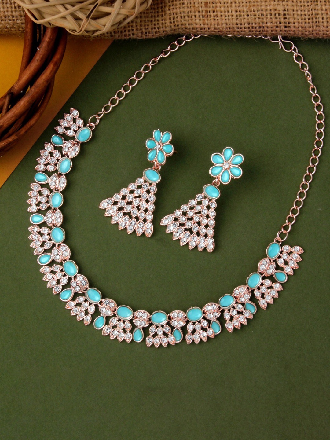 

Atasi International Rose Gold-Plated Crystal & AD-Studded Jewellery Set
