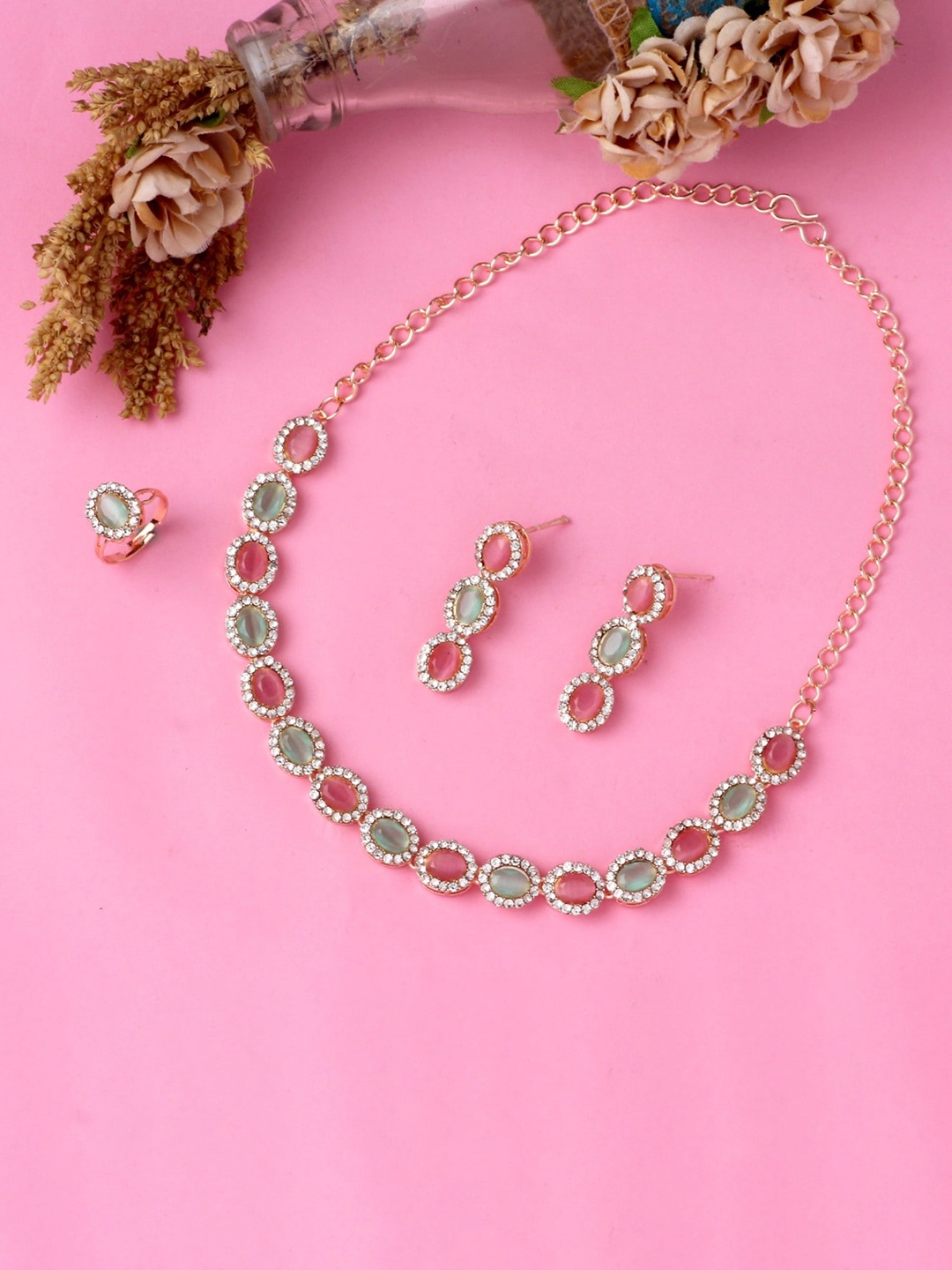 

Atasi International Rose Gold-Plated Crystal-Studded Jewellery Set