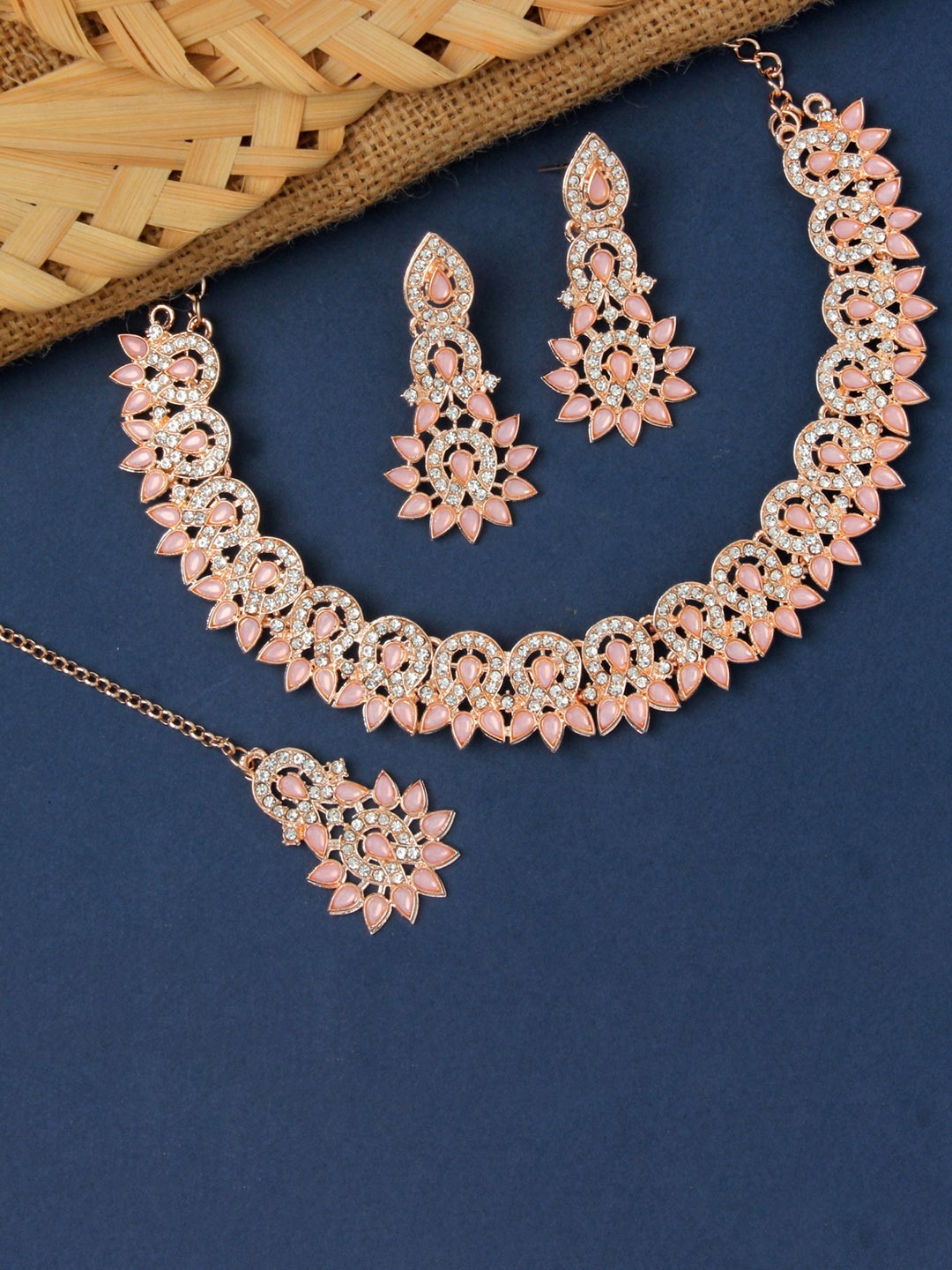 

Atasi International Rose Gold-Plated Crystal-Studded Jewellery Set