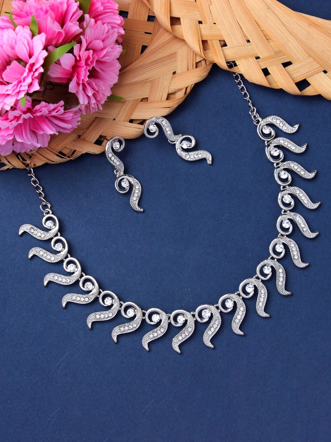 

Atasi International Rhodium Plated Crystals Studded Jewellery Set, Silver