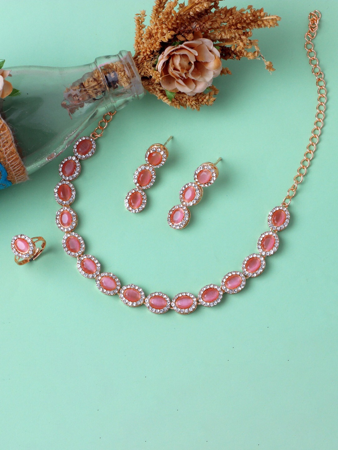 

Atasi International Rose Gold-Plated Crystal-Studded Jewellery Set