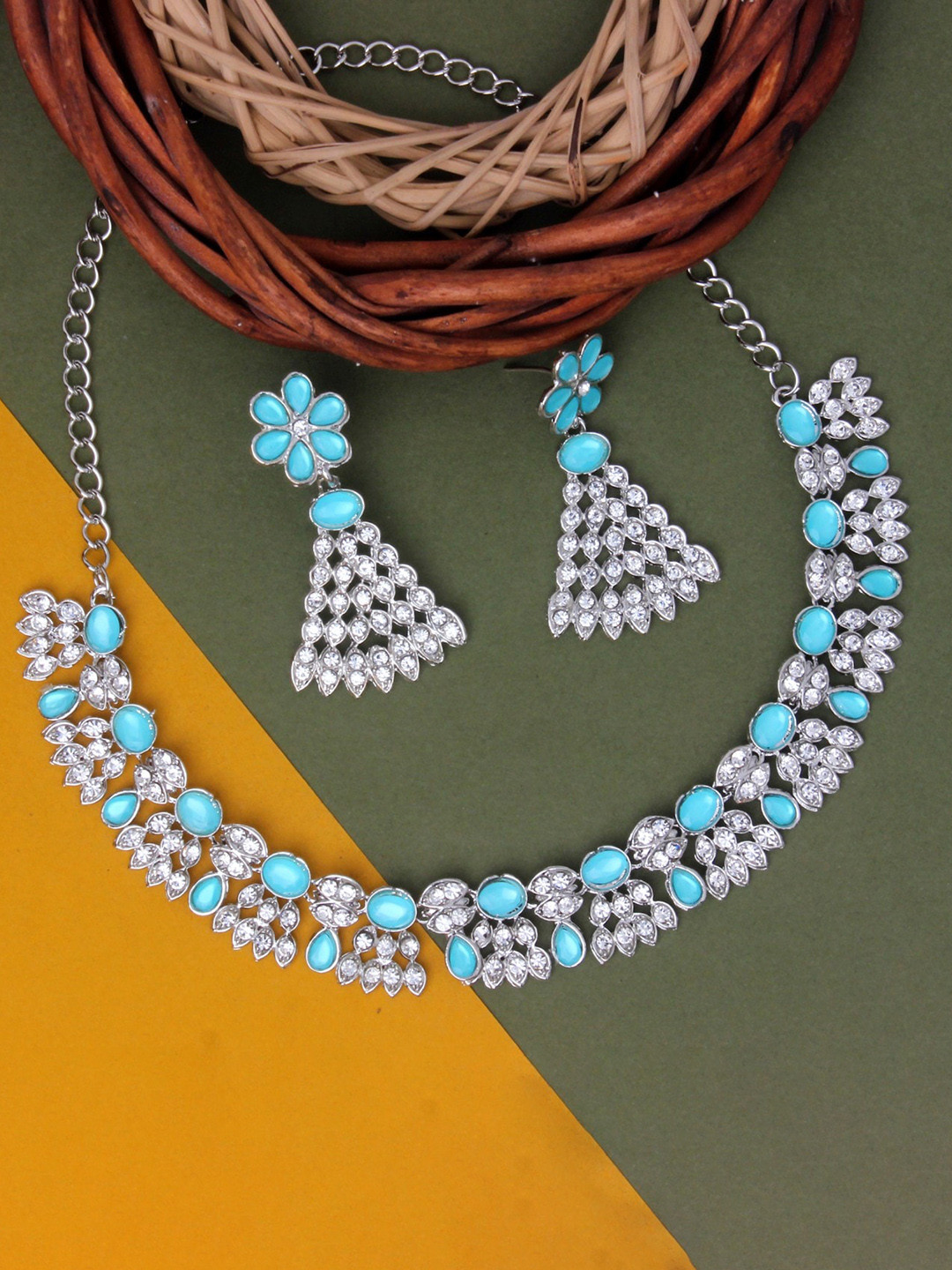 

Atasi International Silver-Plated Crystal-Studded Jewellery Set