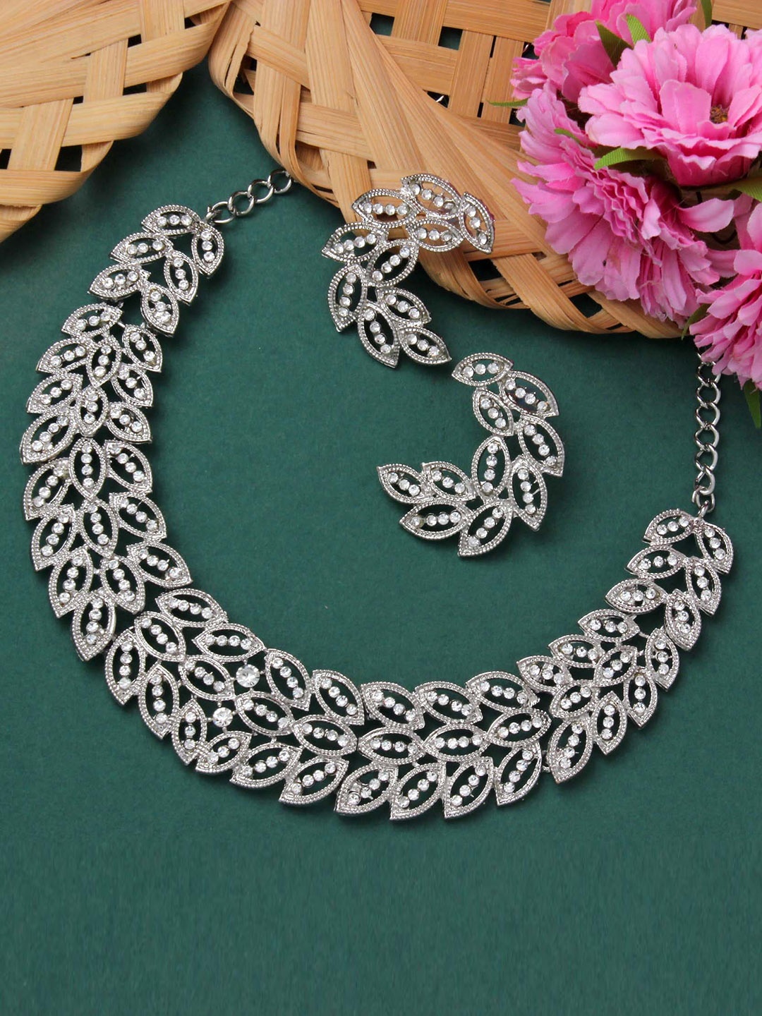 

Atasi International Silver-Plated AD-Studded Jewellery Set