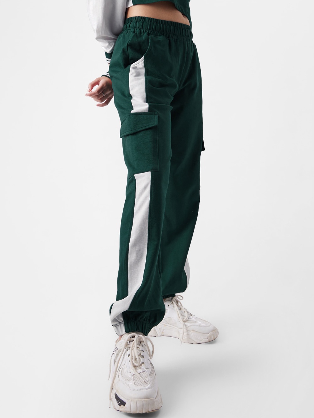 

The Souled Store Women Colourblocked Detail Pure Cotton Joggers, Green