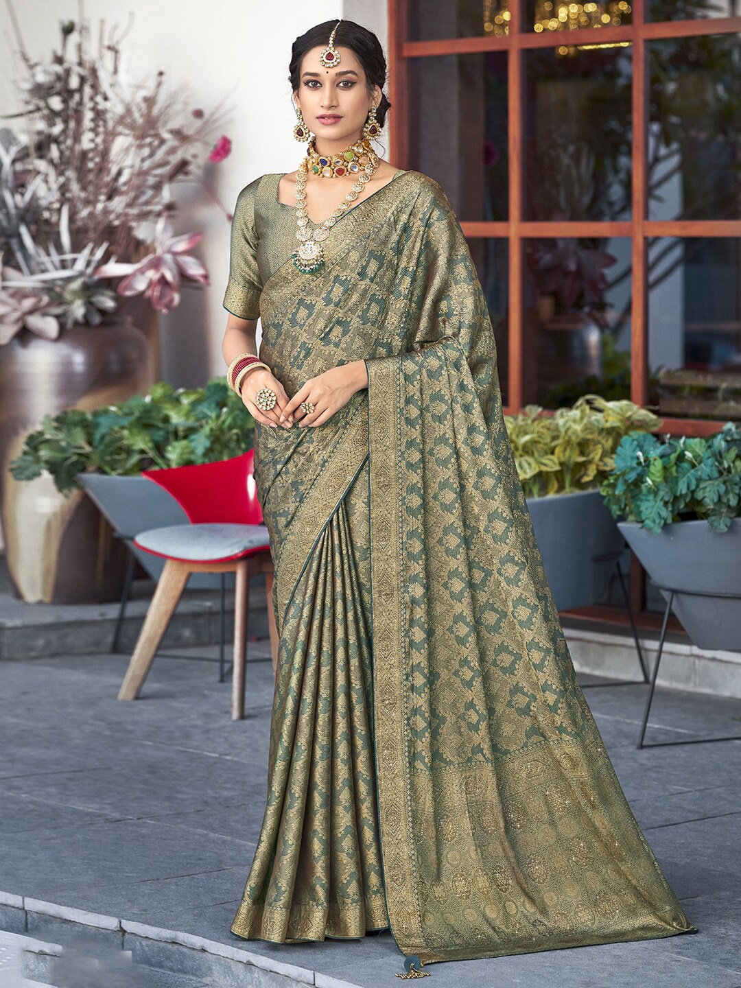 

Satrani Ethnic Motifs Woven Design Zari Art Silk Saree, Green