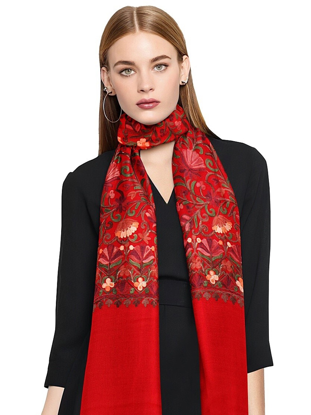 

CASMIR Floral Printed Tasselled Shawl, Red
