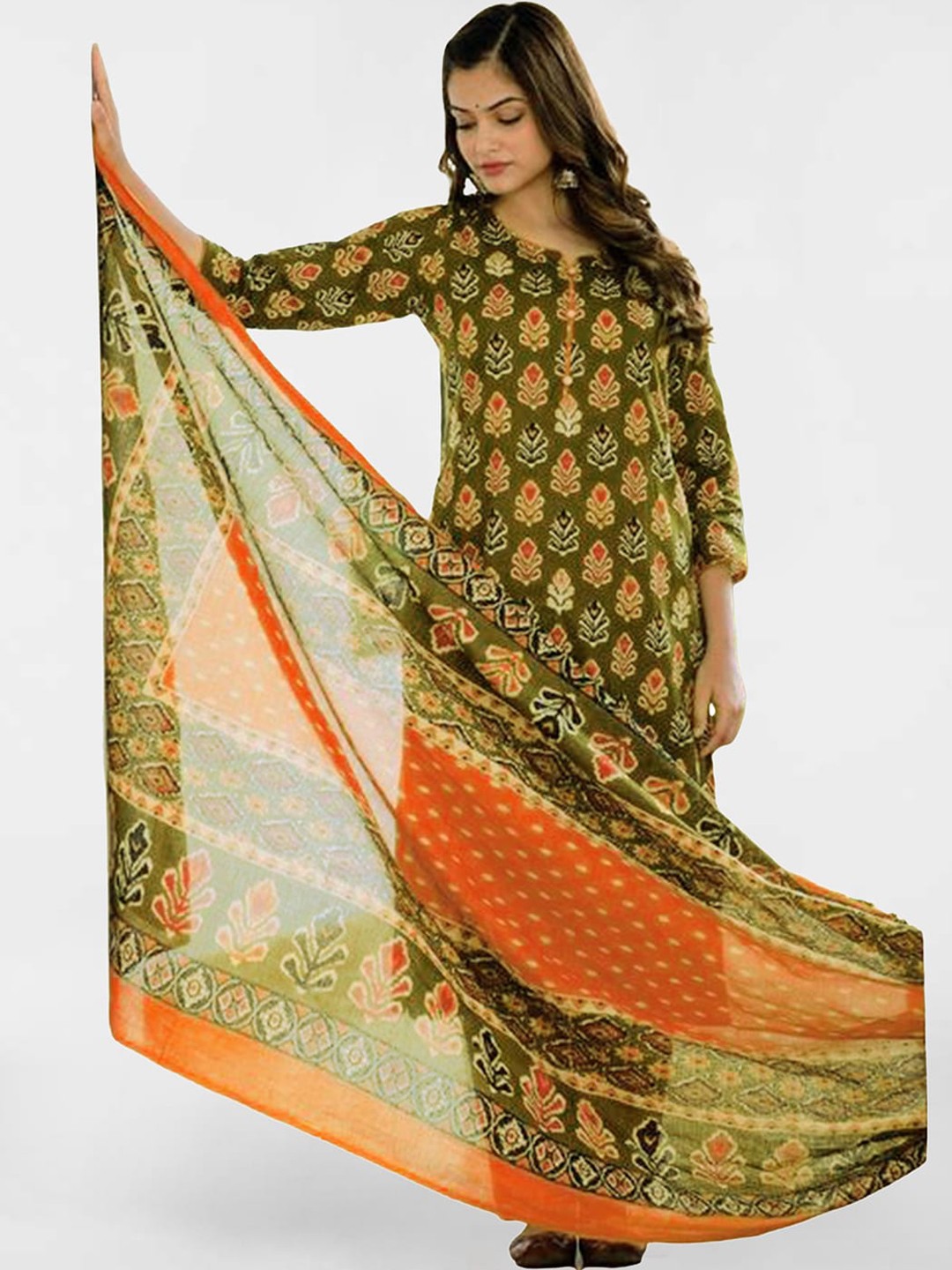 

KALINI Ethnic Motifs Printed Regular Kurta With Trousers & Dupatta, Green