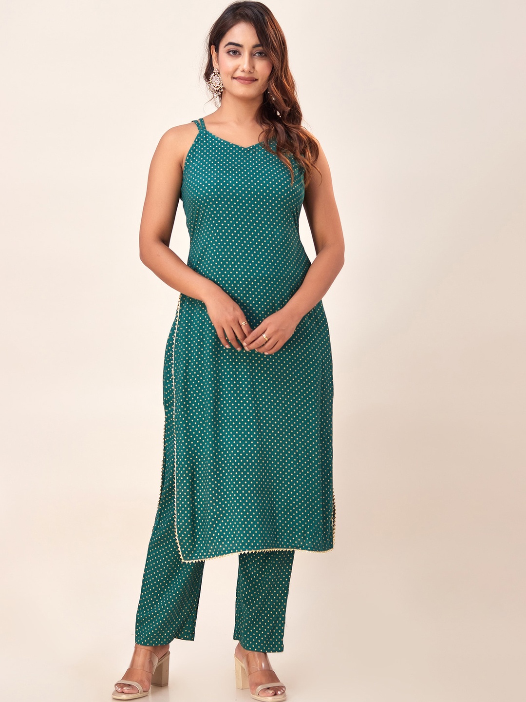

HERE&NOW Printed Kurta with Trousers & With Dupatta, Green
