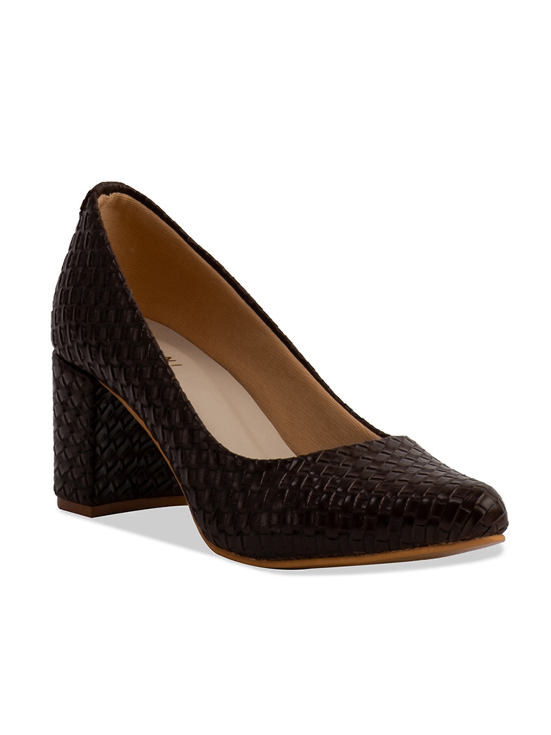 

ERIDANI Philomela Textured Pointed Toe Block Pumps, Brown