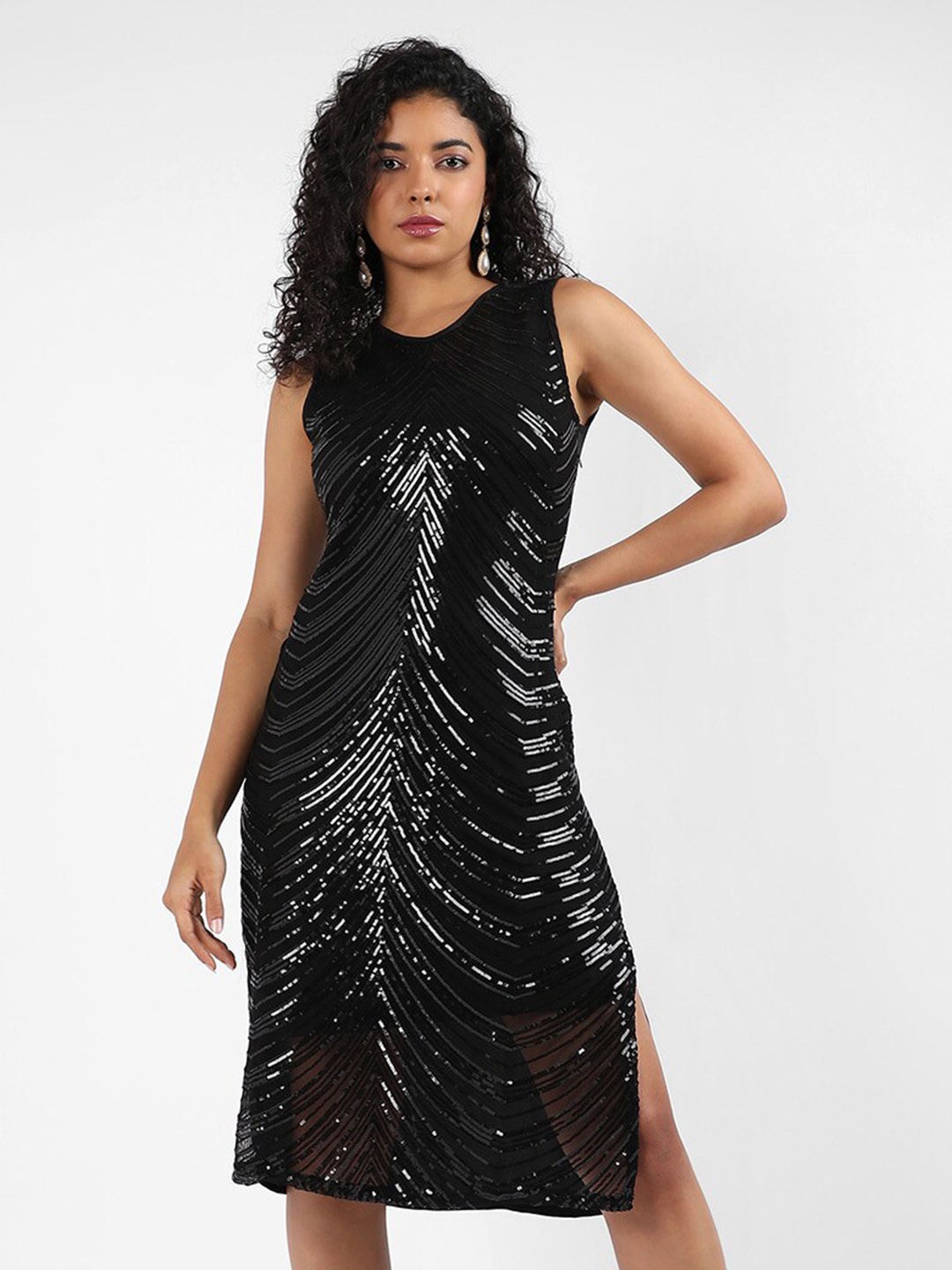 

Campus Sutra Embellished Sequined Detail Sheath Dress, Black