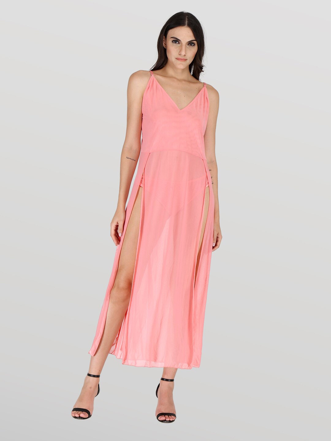 

EZLOOT Plus Size Shoulder Straps Baby Doll, Peach